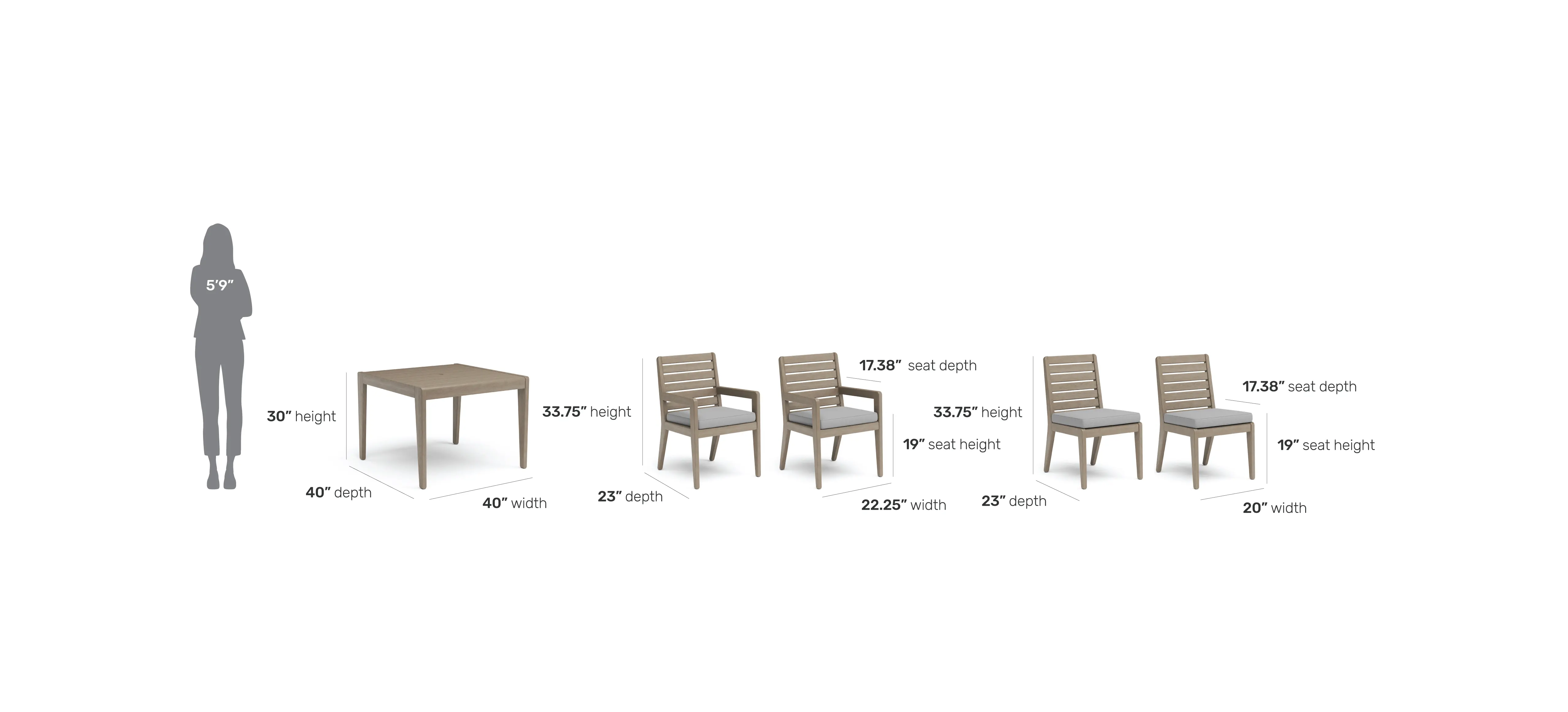 5675-3781D80D Sustain Brown 5 Piece Outdoor Dining Table with Armchairs-3