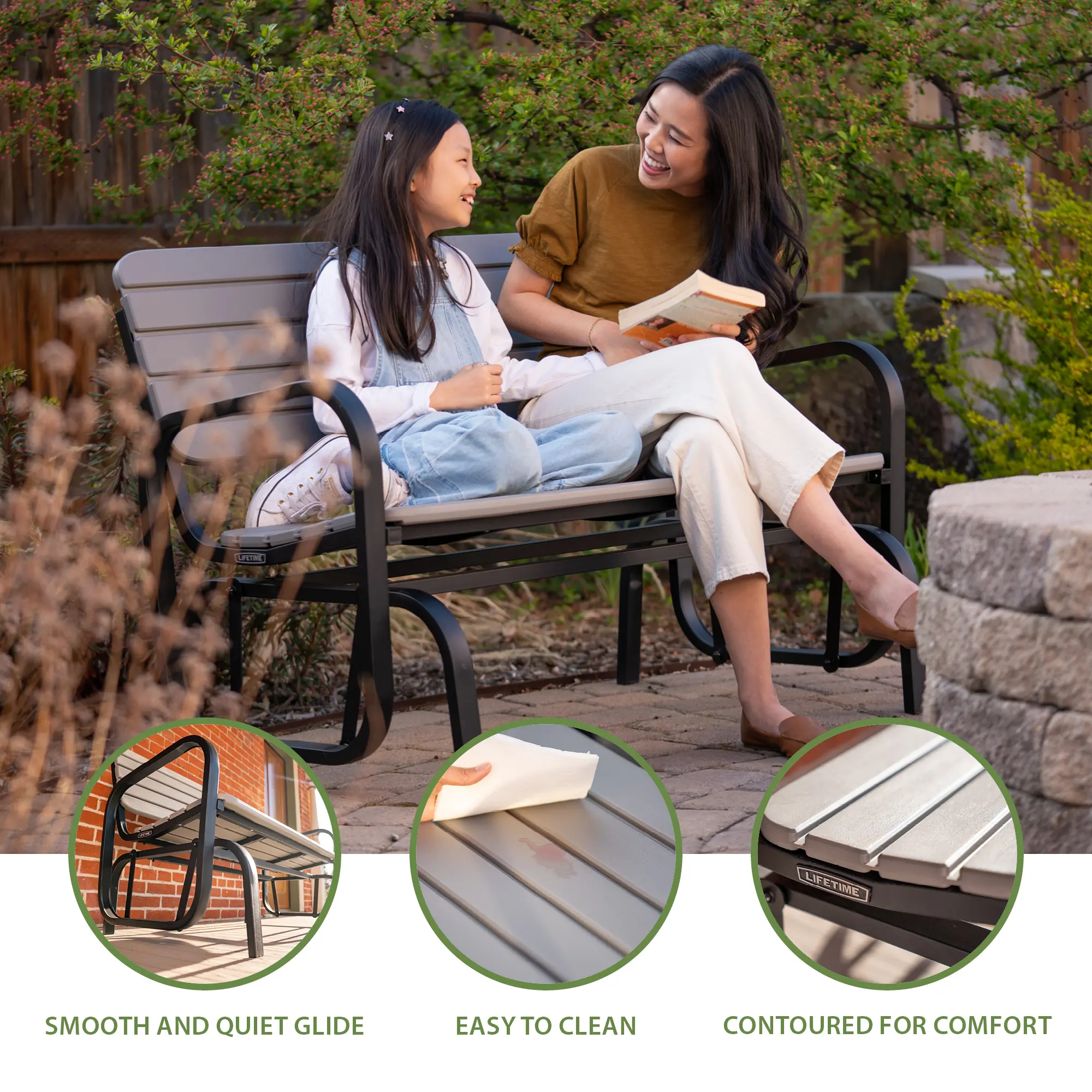 60361 Lifetime Gray Outdoor Glider Bench-5