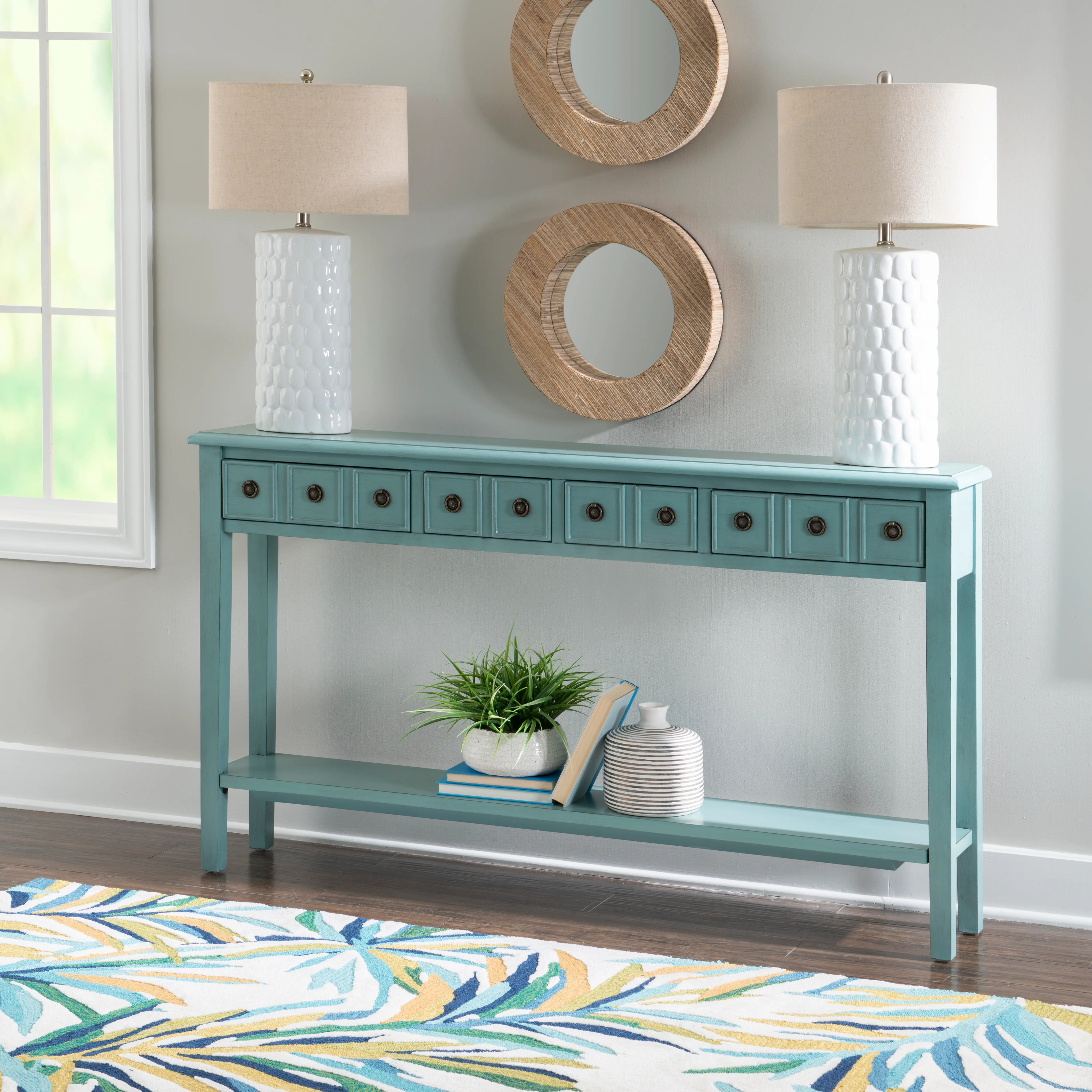 Sadie Teal Long Console Table-2