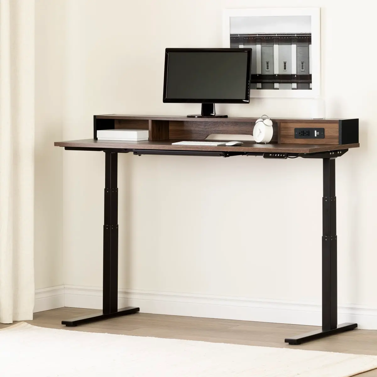 13346 Majyta Walnut Brown Sit and Stand Office Desk - South Shore-9