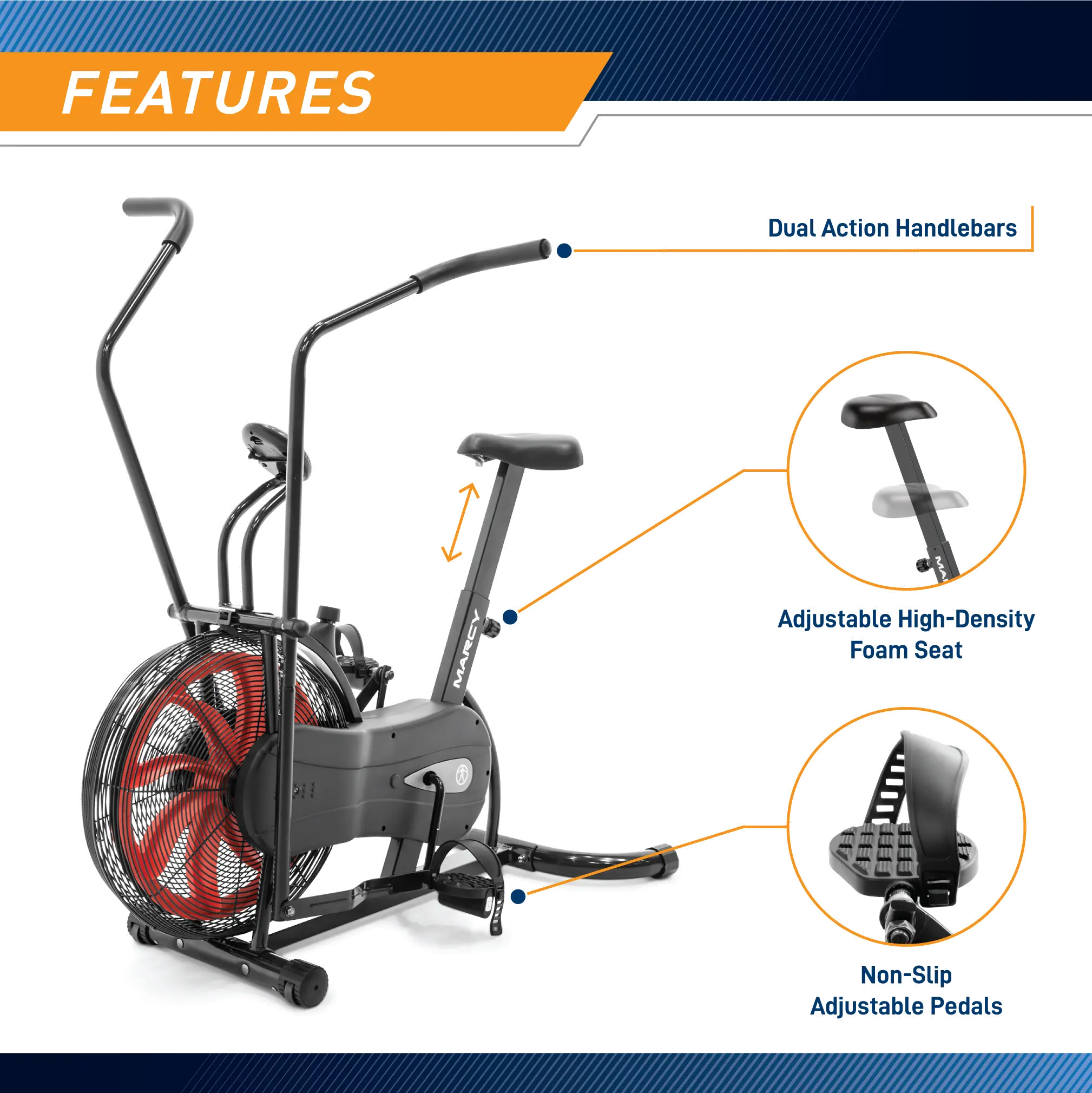 NS-1000 Marcy Black and Red Fan Exercise Bike-3