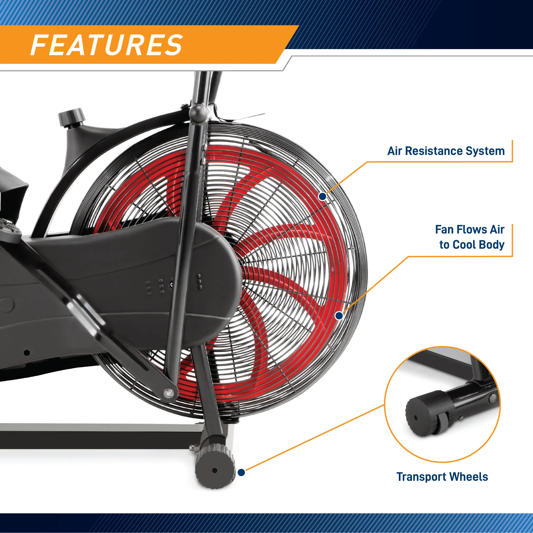 NS-1000 Marcy Black and Red Fan Exercise Bike-5