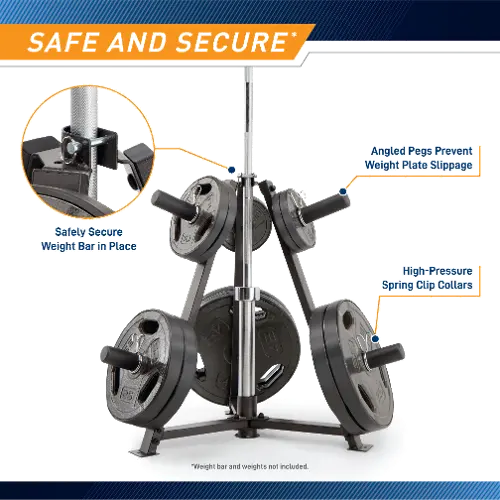 Impex Black 6-Peg Olympic Weight Plate Tree and Vertical Bar