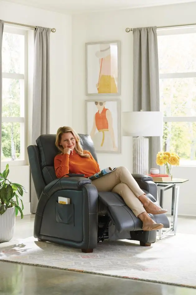 647957-7/1273/58-3073/5 Reliever Gunmetal Power Lay-Flat Recliner with Massage and Heat-2