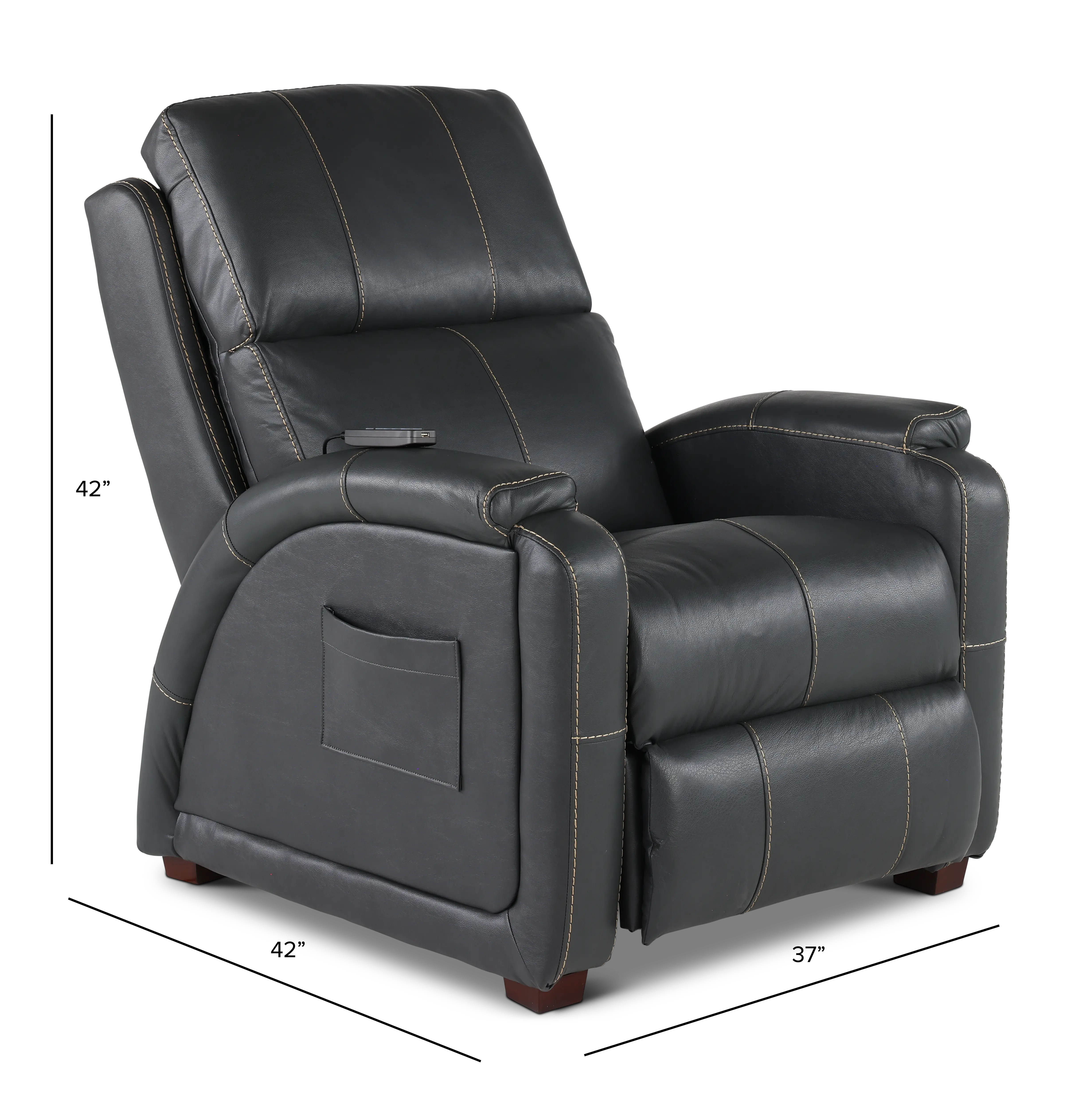 647957-7/1273/58-3073/5 Reliever Gunmetal Power Lay-Flat Recliner with Massage and Heat-3