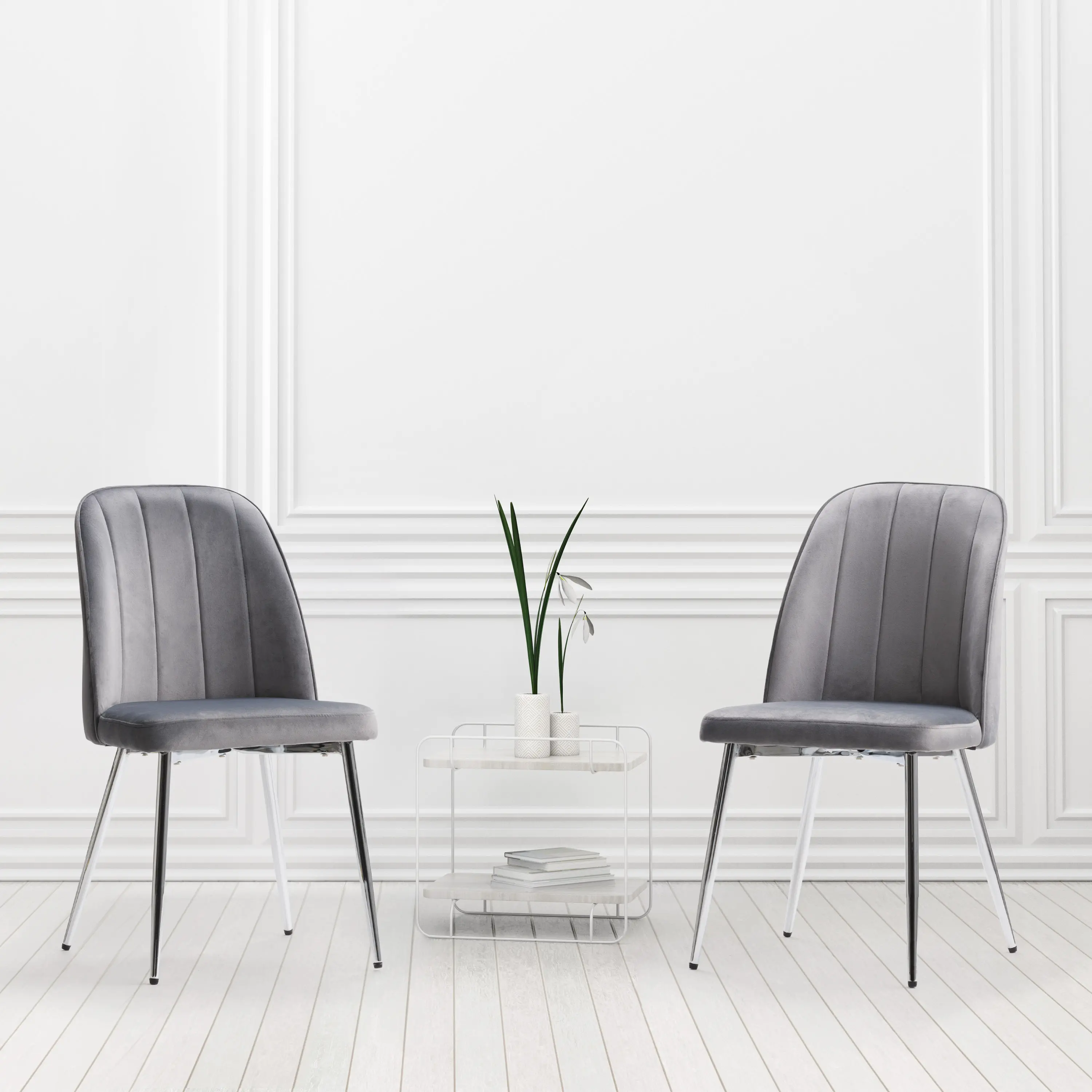 Nash Dark Gray Velvet Tufted Side Chair, Set of 2-2