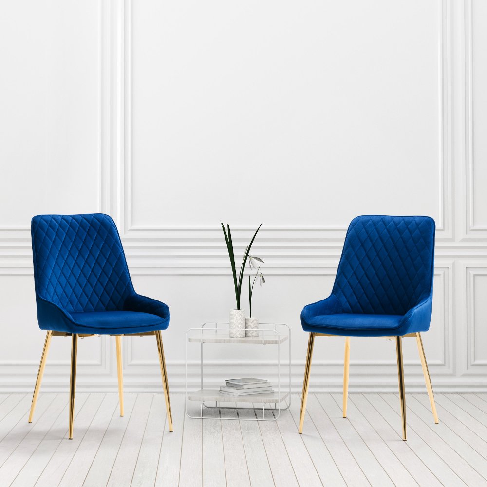 Nash Navy Velvet Diamond  Side Chair Set of 2