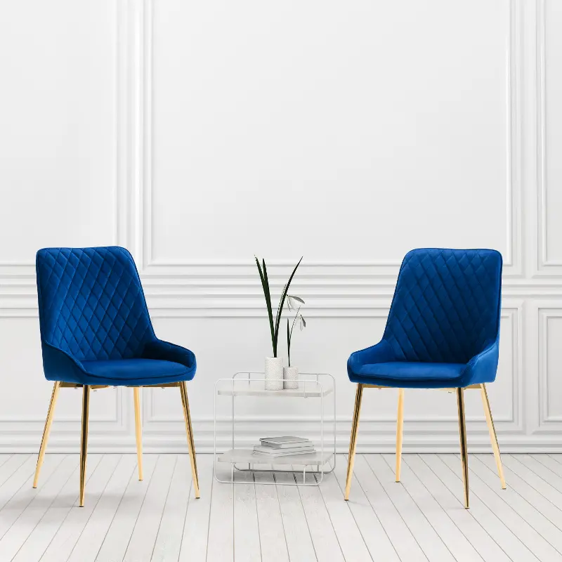 Nash Navy Velvet Diamond  Side Chair, Set of 2