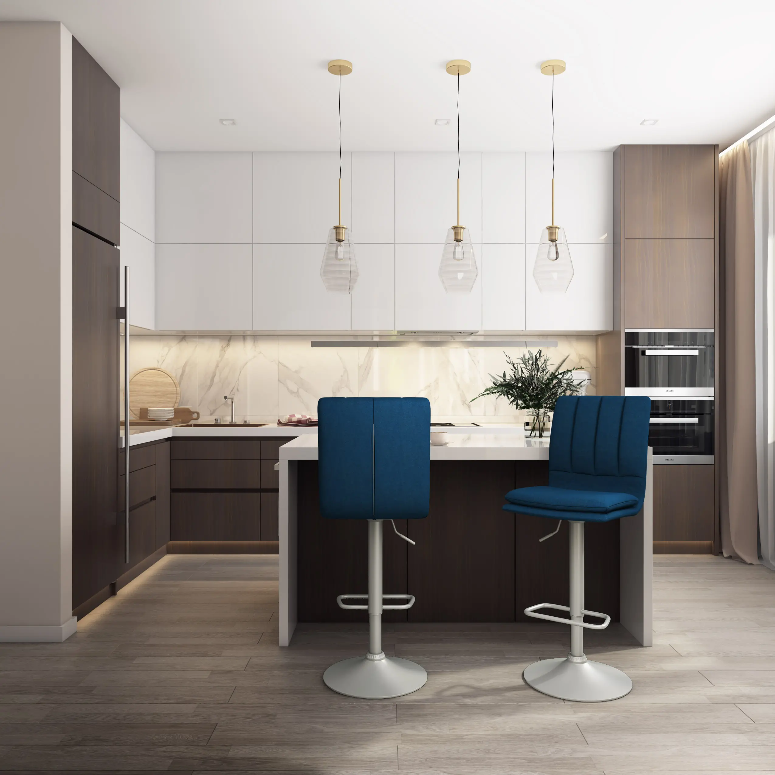 Palmer Blue Tufted High Back Adjustable Barstool, Set of 2-2