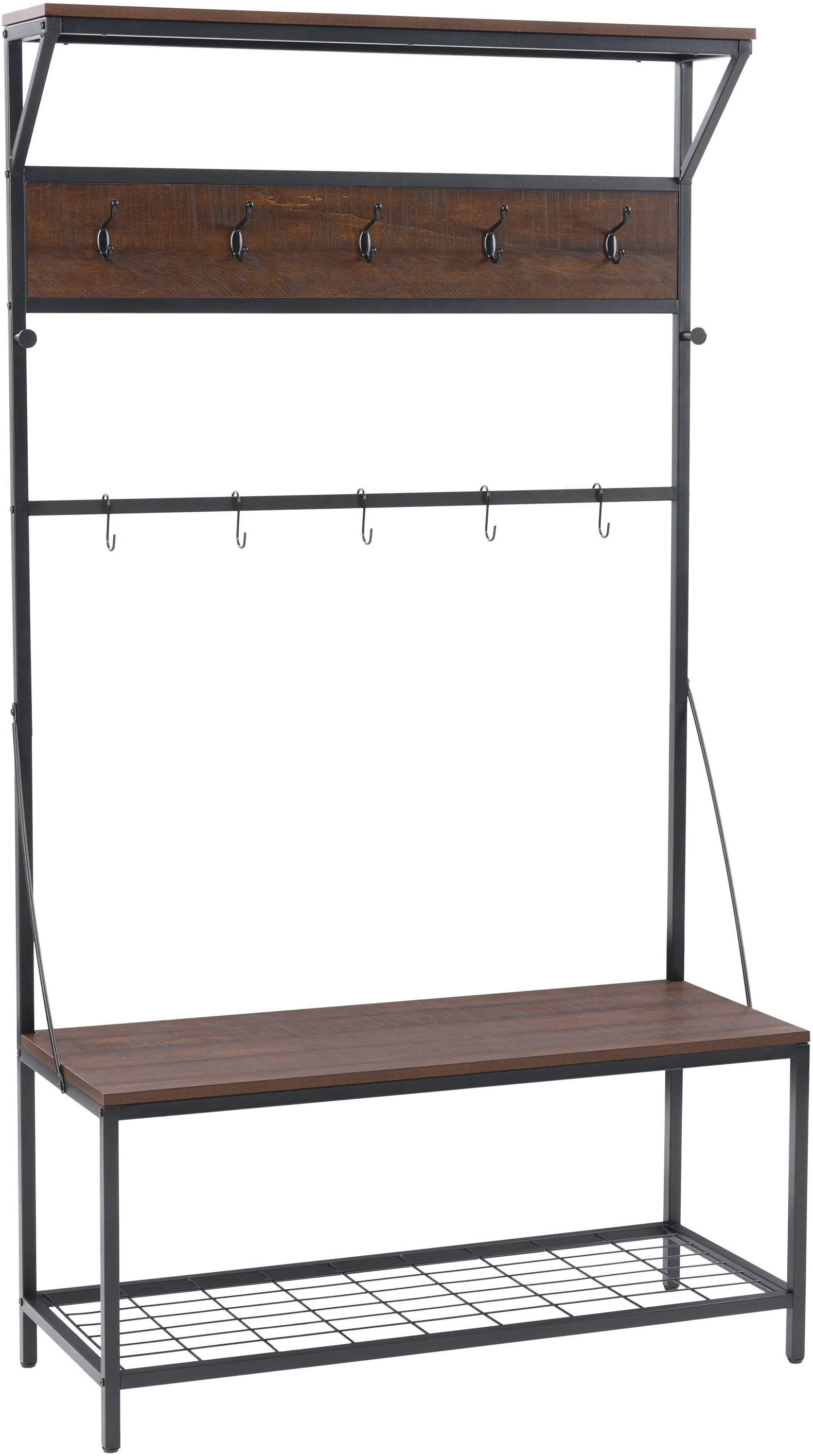 Rowan Walnut and Metal Tree Bench and Shoe Rack-1