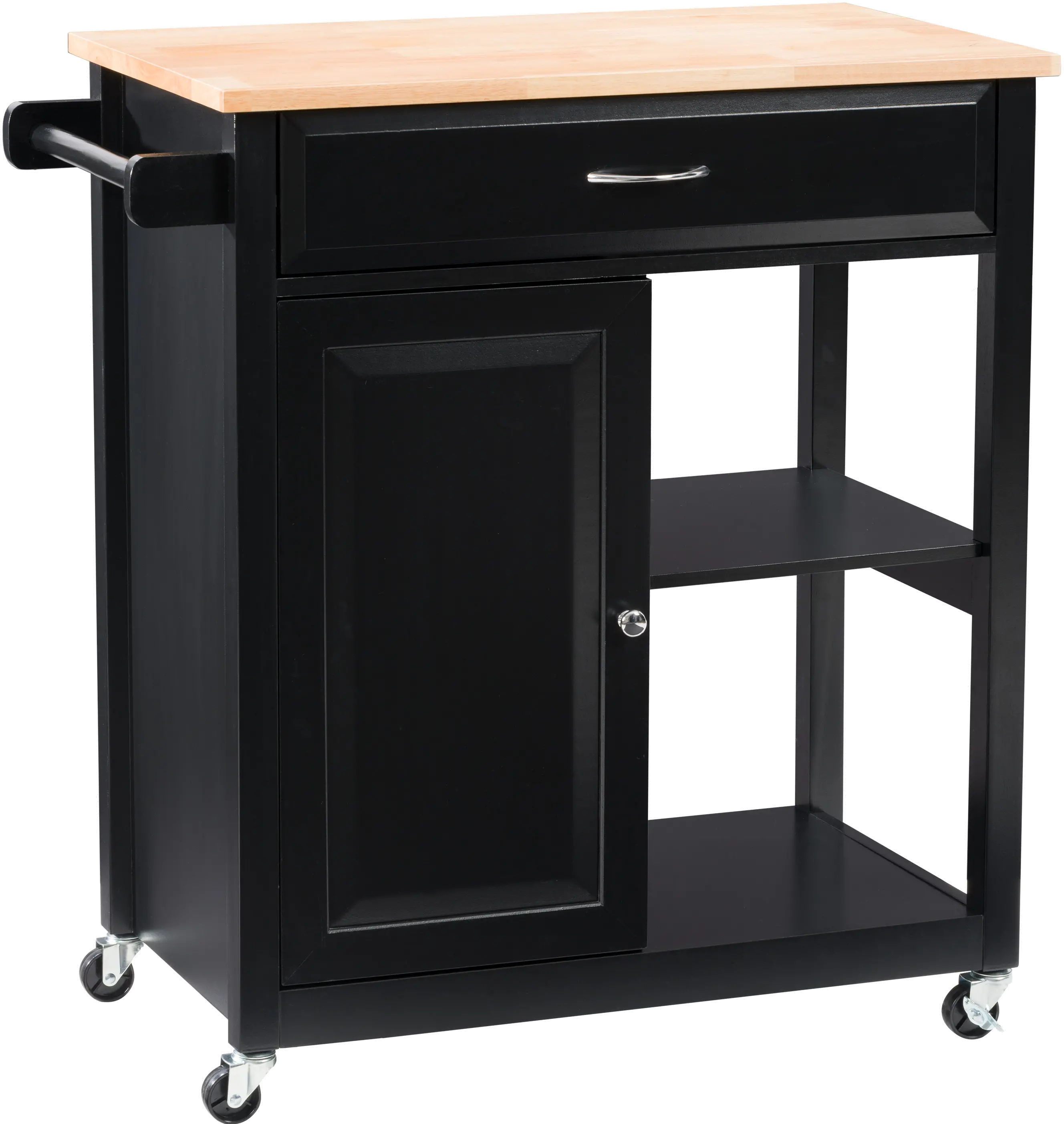 Sage Black Wood Kitchen Cart With Cupboard-3