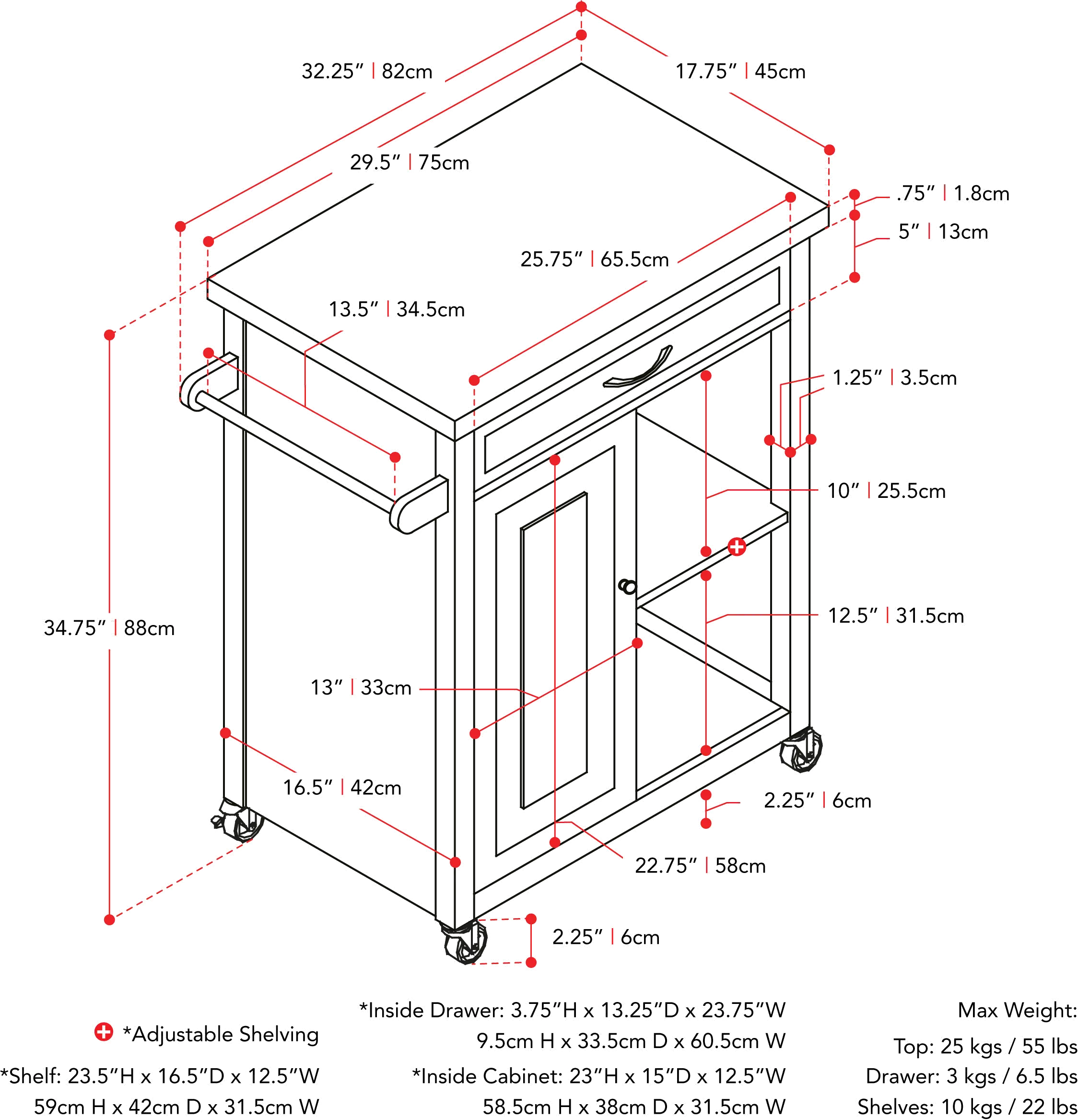 Sage Black Wood Kitchen Cart With Cupboard-8