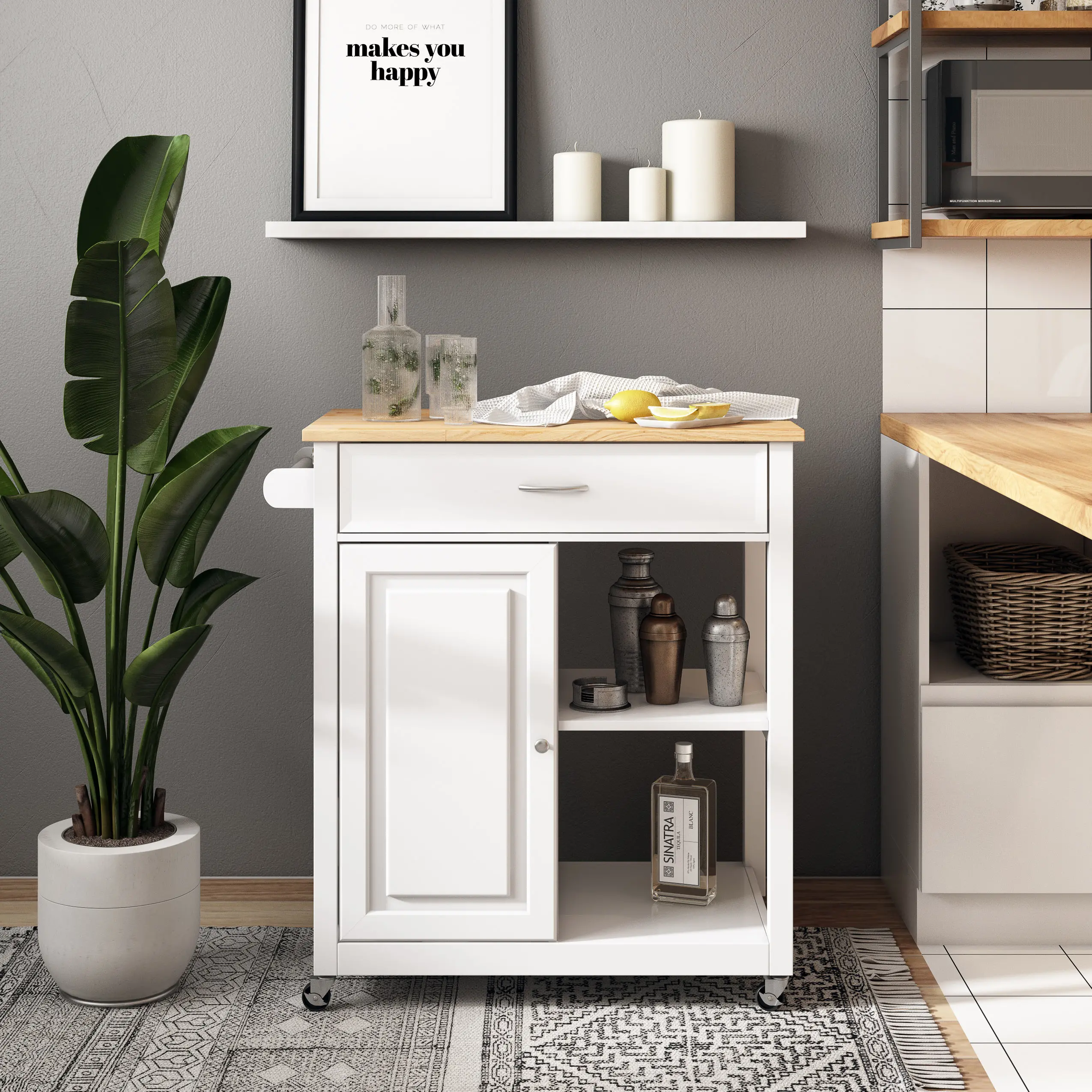 Sage White Wood Kitchen Cart With Cupboard-2