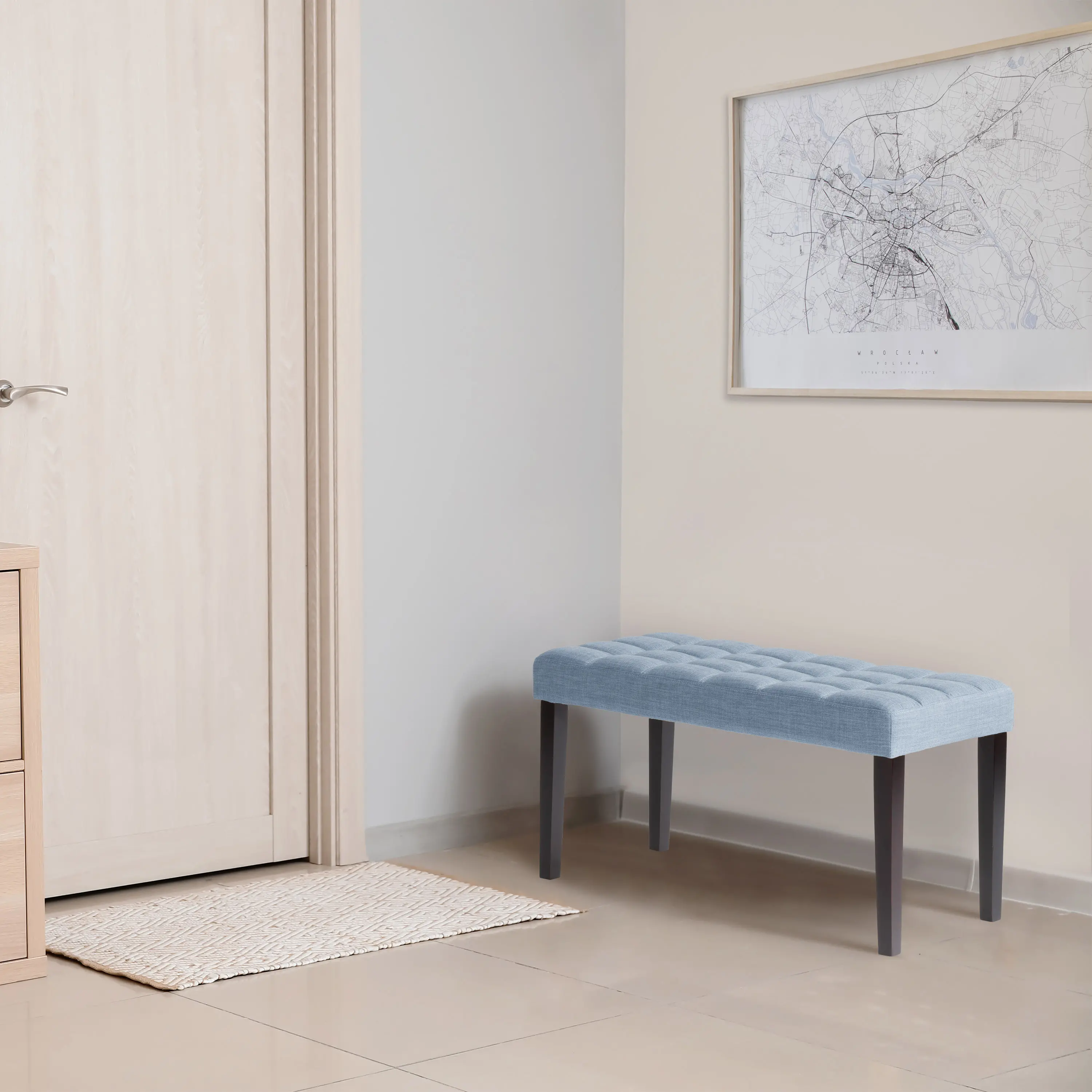 California Light Blue Tufted Bench-2