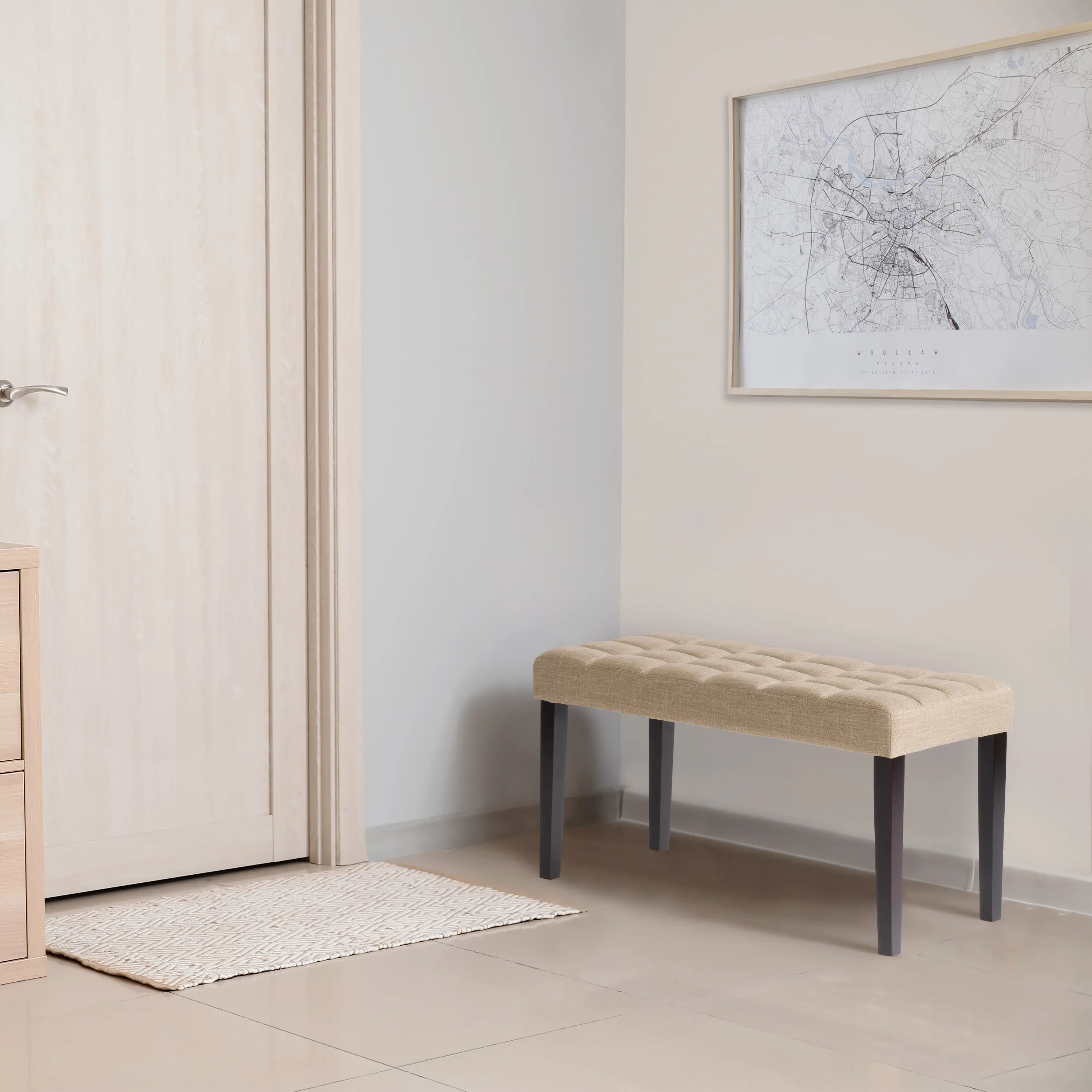 California Beige Tufted Bench-2