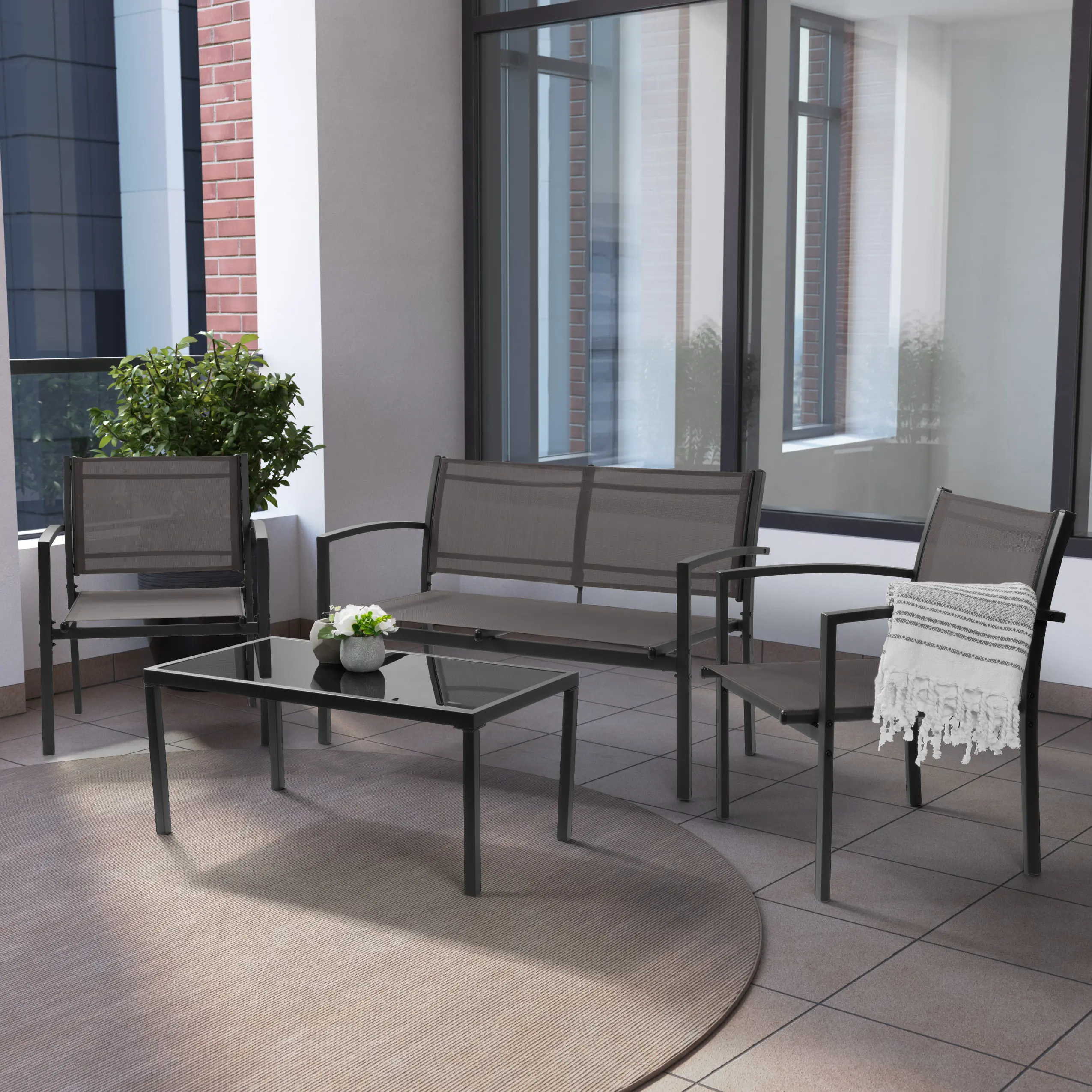 Everett 4 Piece Gray Mesh Patio Conversation Set-2