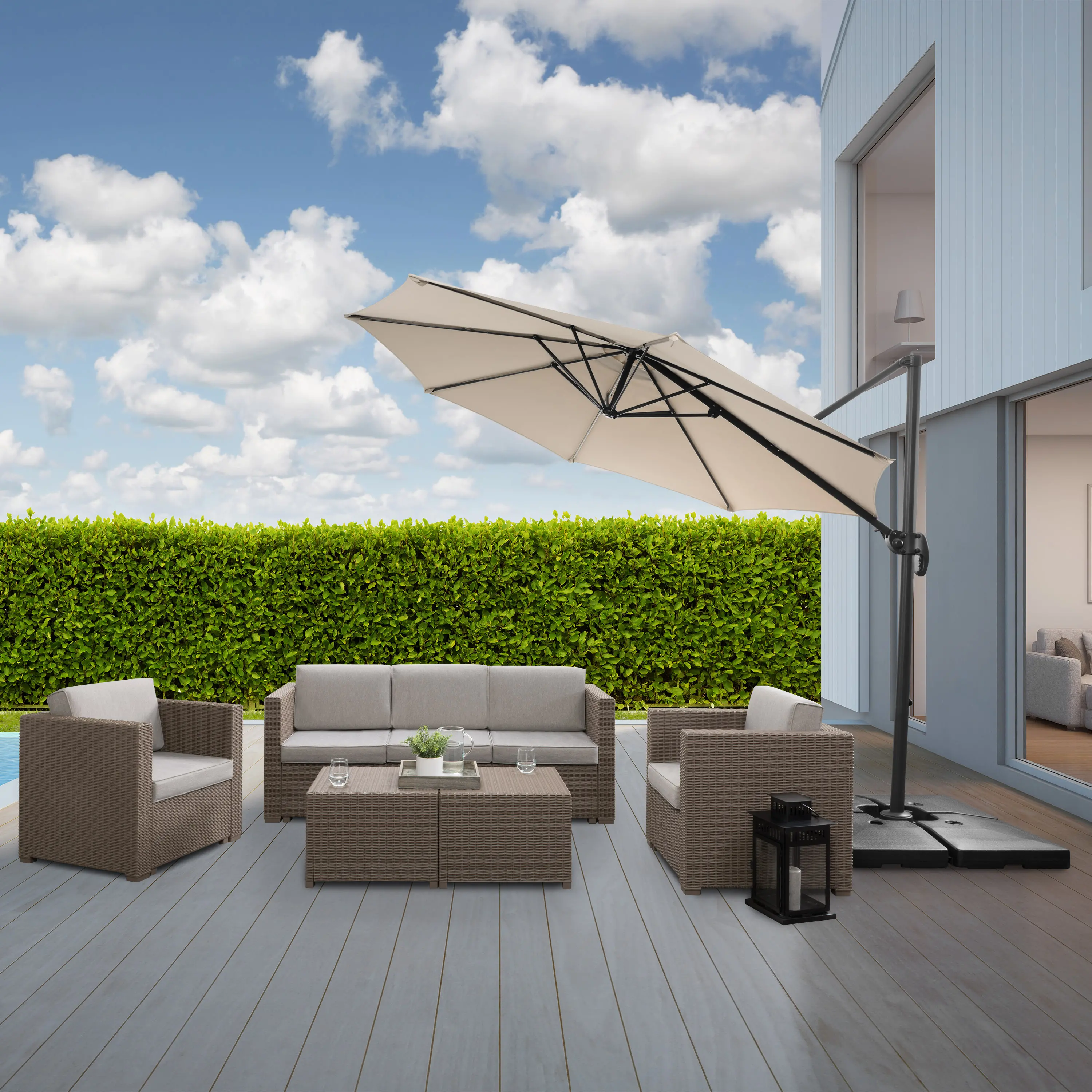 Off White Offset Tilting Patio Umbrella-2
