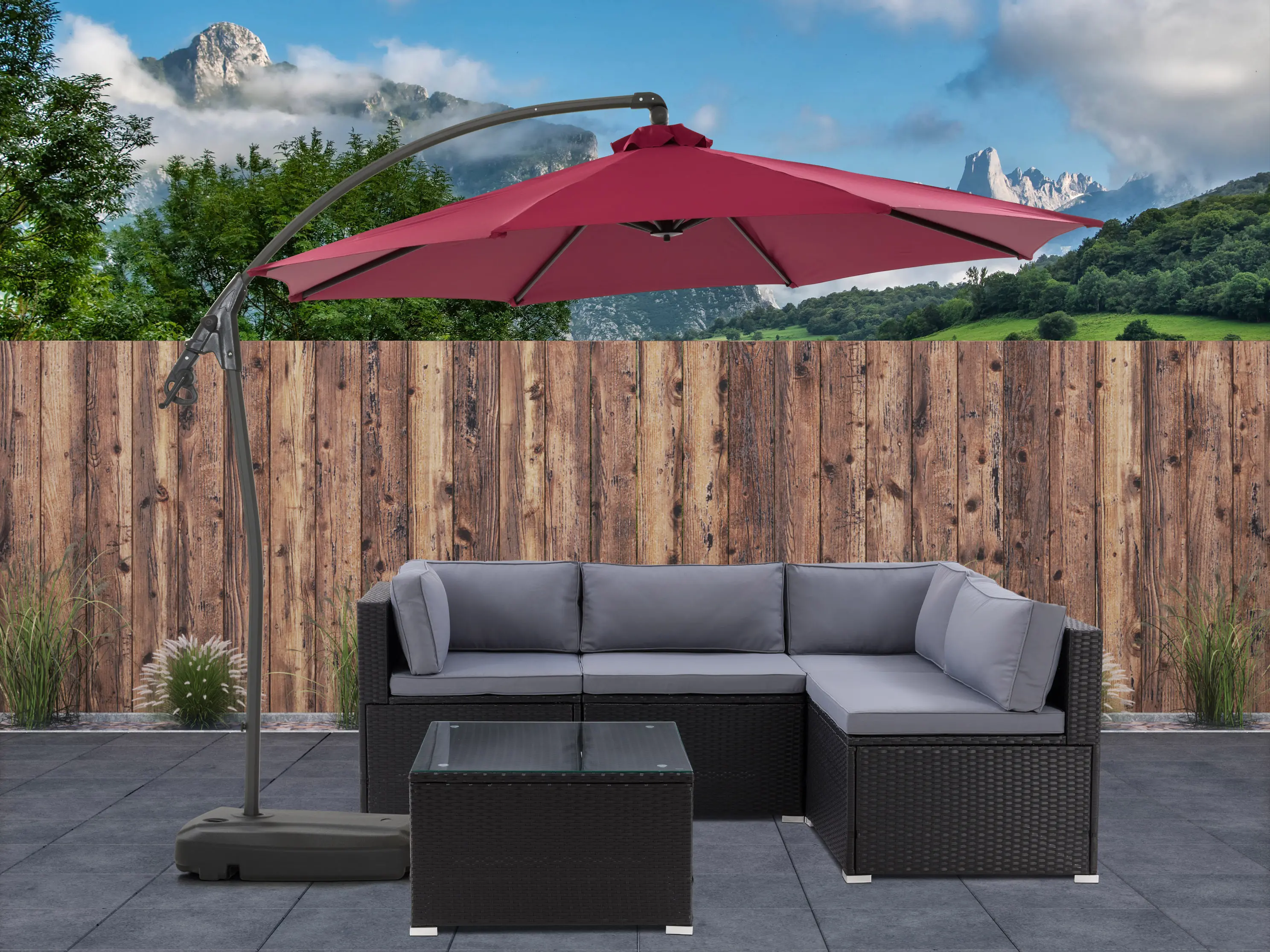 9.5 ft Cantilever Patio Umbrella in Wine Red-2