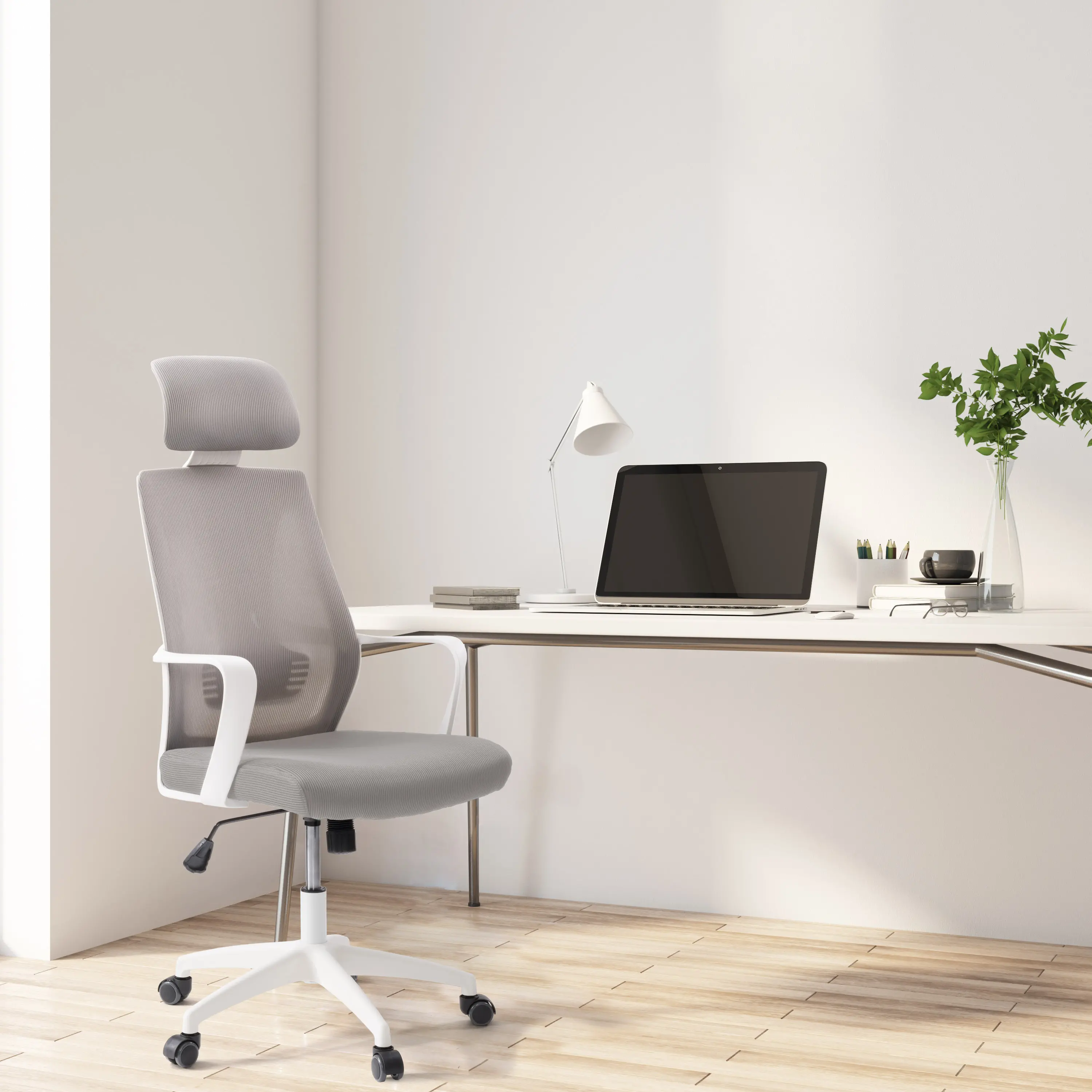 Workspace Gray and White Mesh Office Chair-2