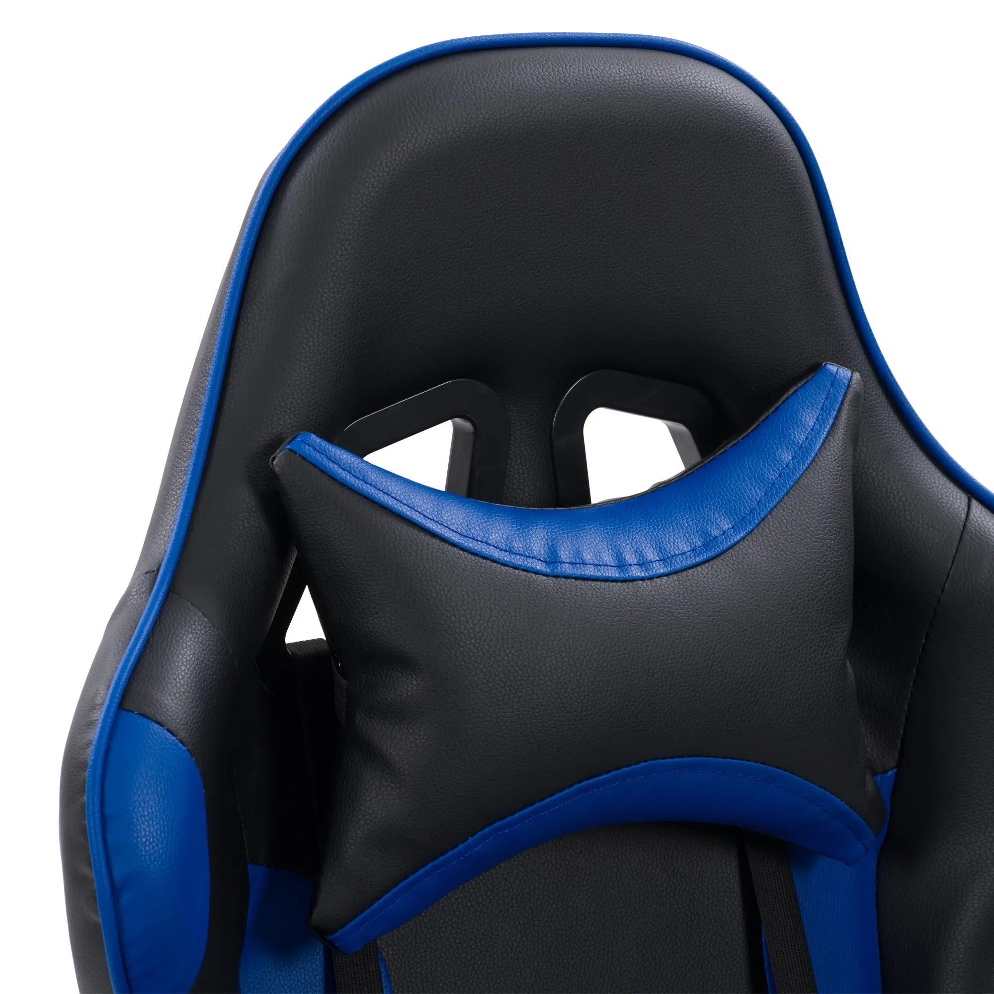Close-up of chair upholstery with black and blue color blocks