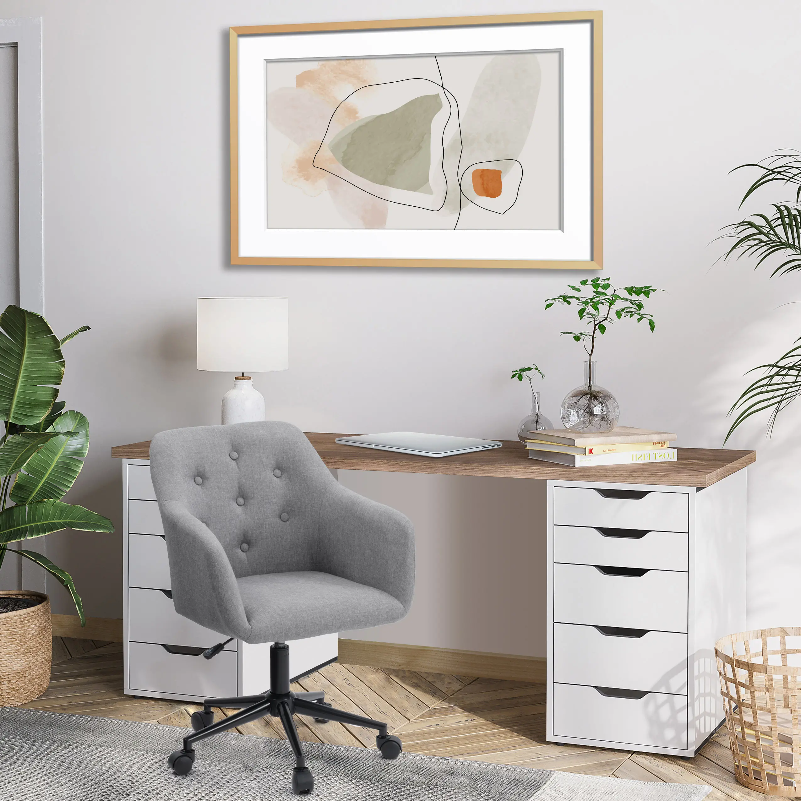 Marlowe Light Gray Button Tufted Office Chair-2