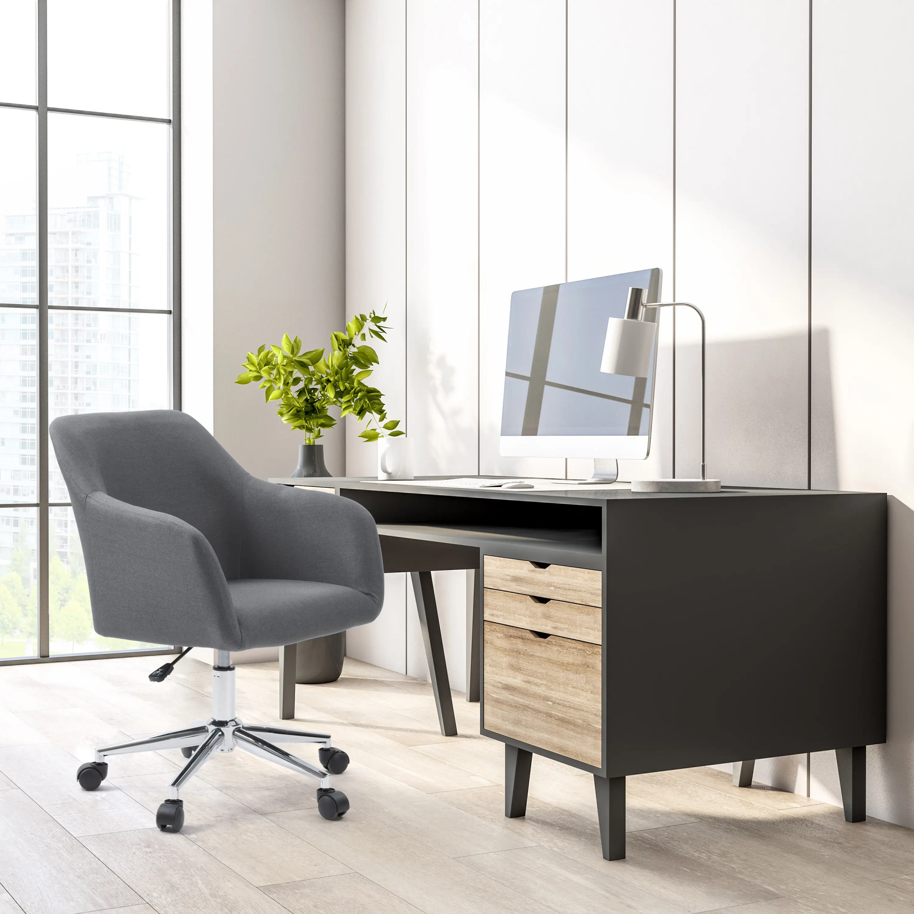 Marlowe Gray and Chrome Office Chair RC Willey - Main Image