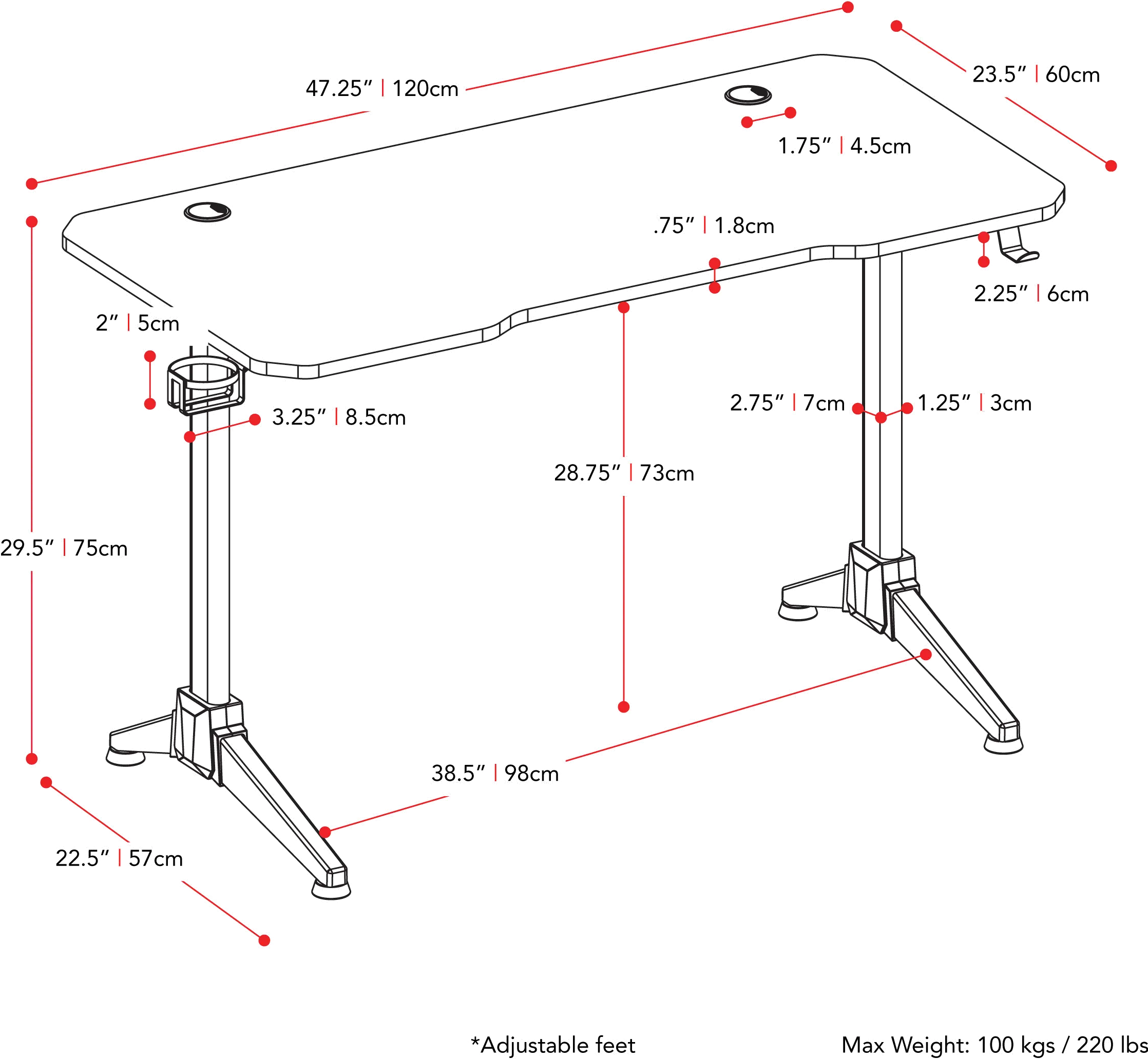 Conqueror Black and Red Gaming Desk-8