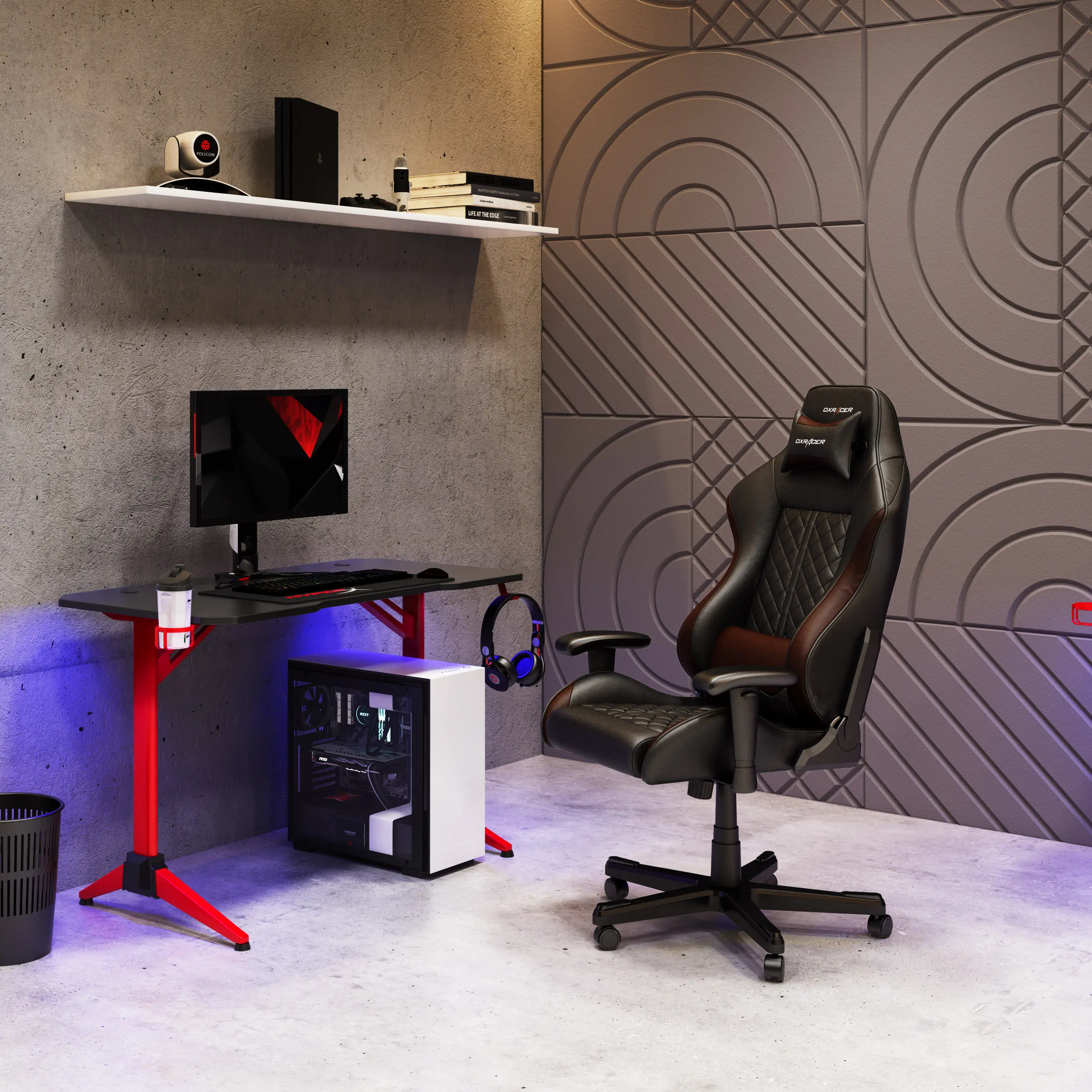 Conqueror Black and Red Gaming Desk with LED Lights-2
