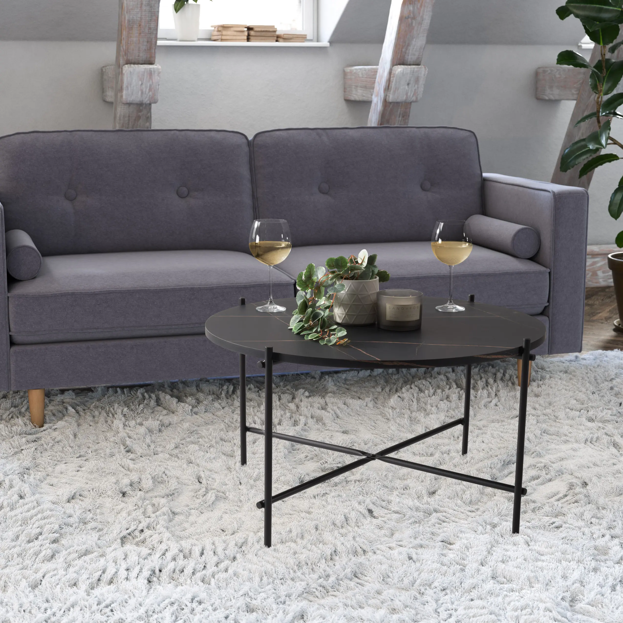 Ayla Black Marble Coffee Table-2