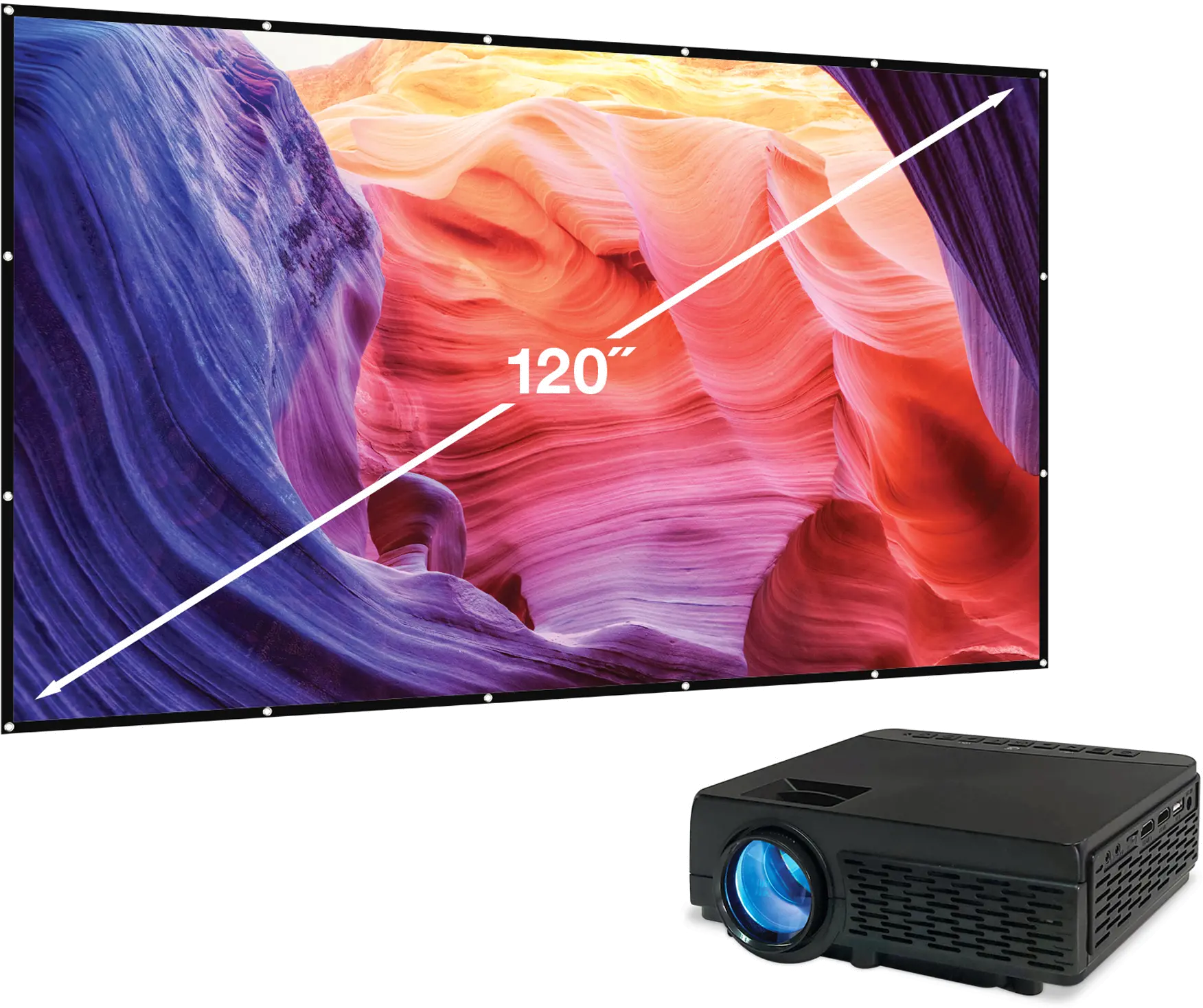 PJ300VP GPX Bluetooth Projector and 120  Projection Screen-1