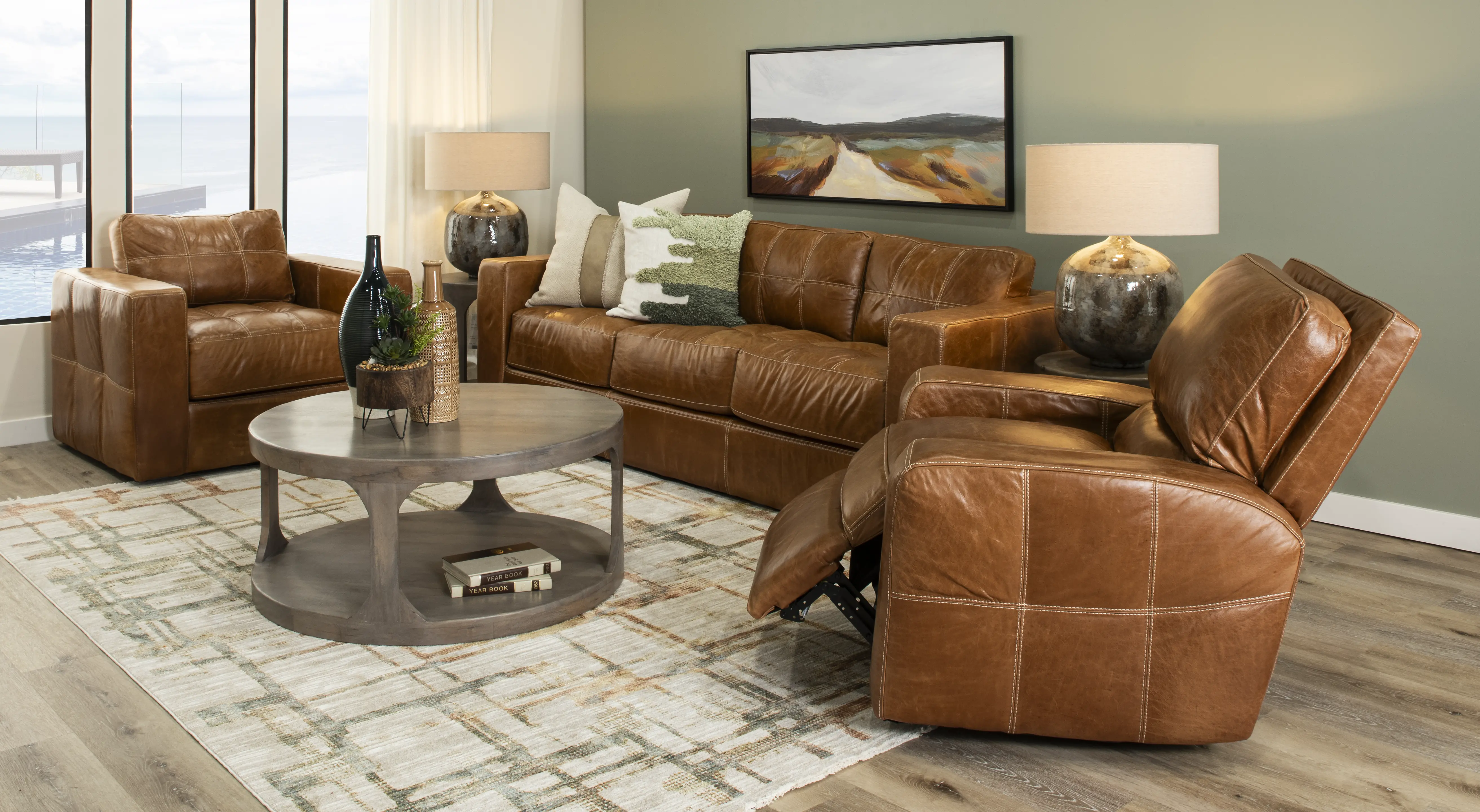 Sunset Light Brown Leather Sofa-2