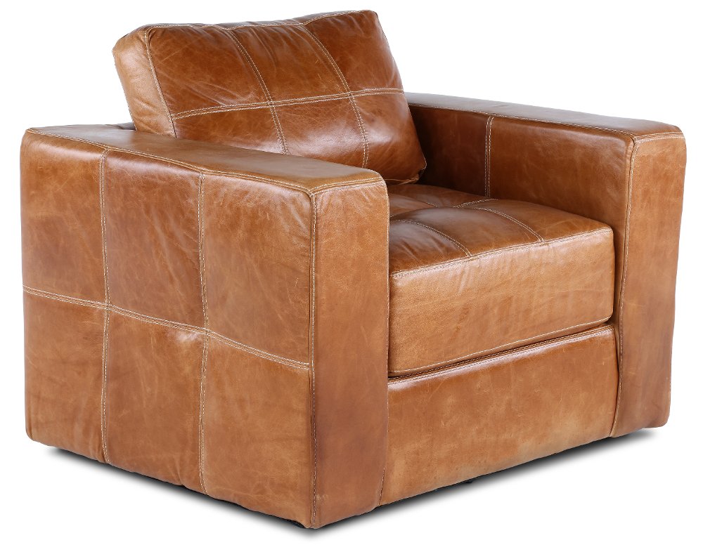 Sunset Light Brown Leather Swivel Chair