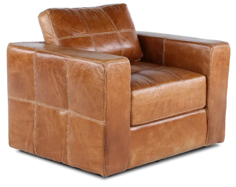 Sunset Light Brown Leather Swivel Chair