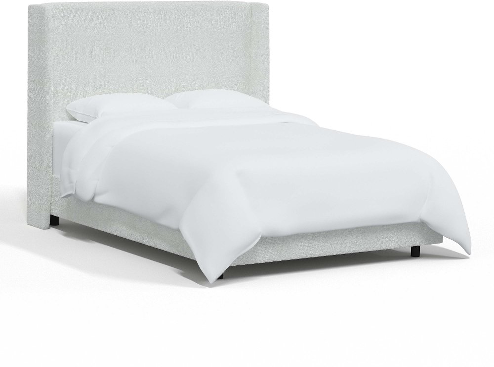 Sasha Bouclé Ivory Square Wingback Queen Bed - Skyline Furniture