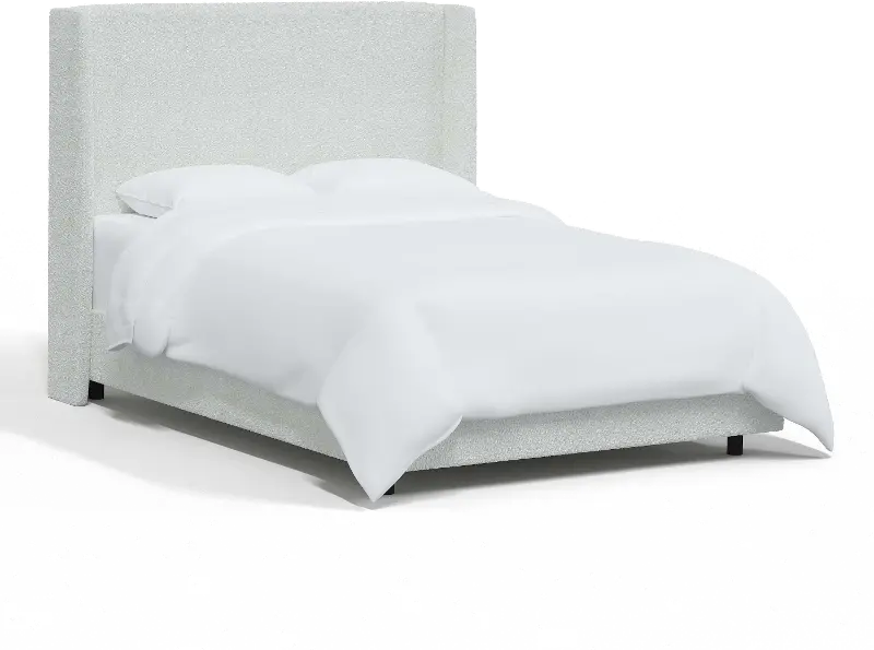 Sasha Bouclé Ivory Square Wingback Queen Bed - Skyline Furniture