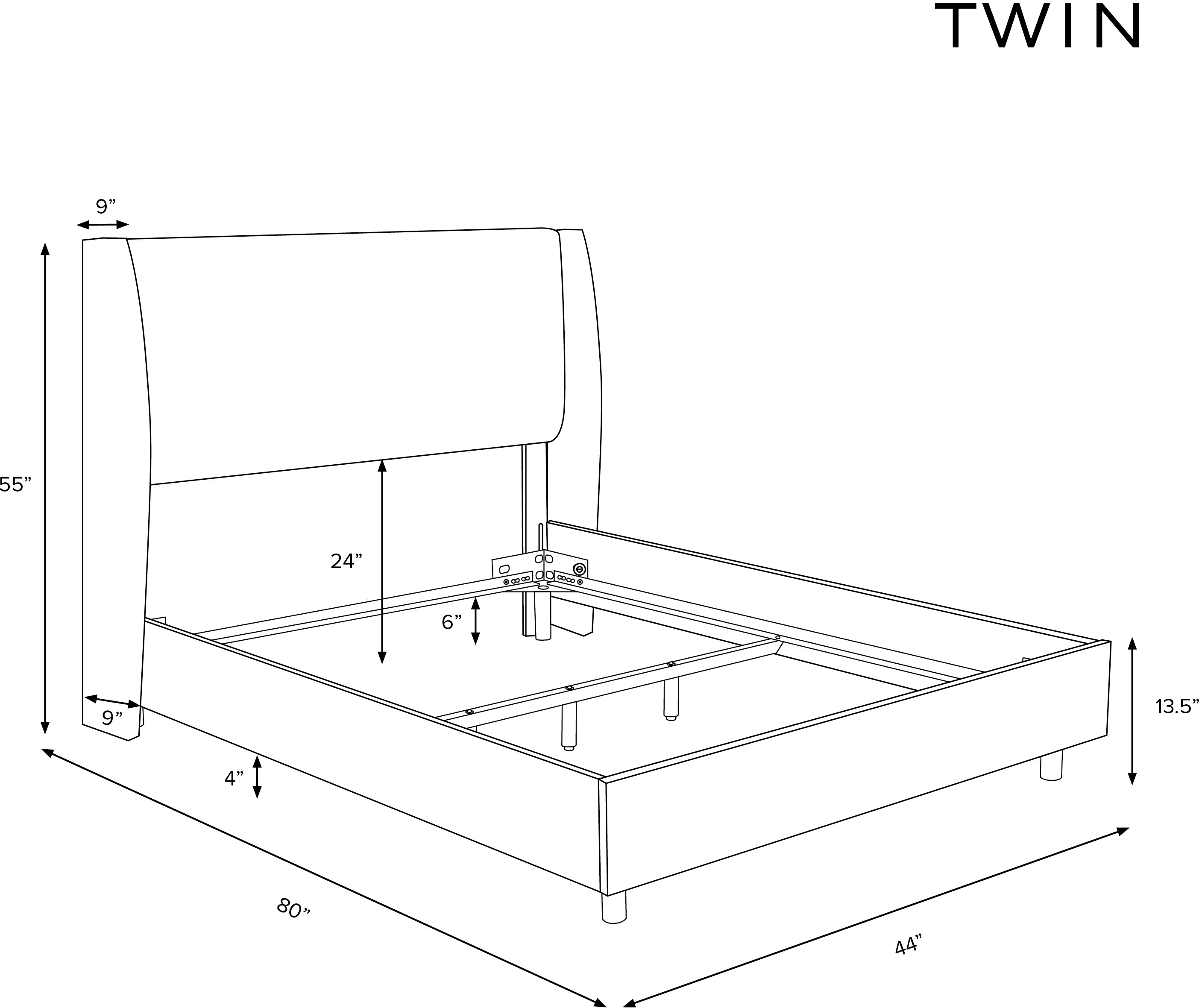 430BEDCPNOCH Sasha Bouclé Ochre Curved Wingback Twin Bed - Skyline Furniture-4