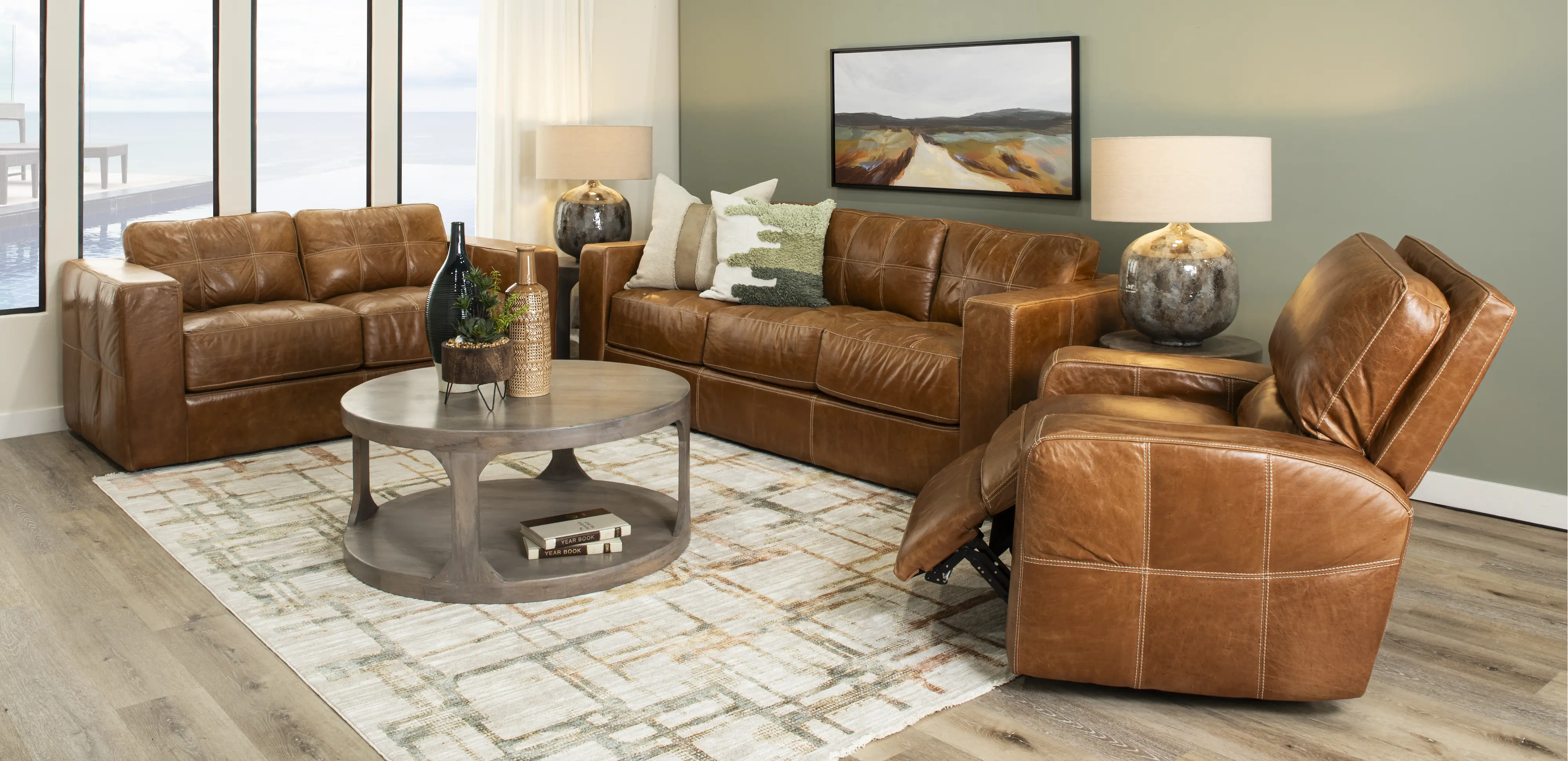 Sunset Light Brown Leather Power Recliner-1