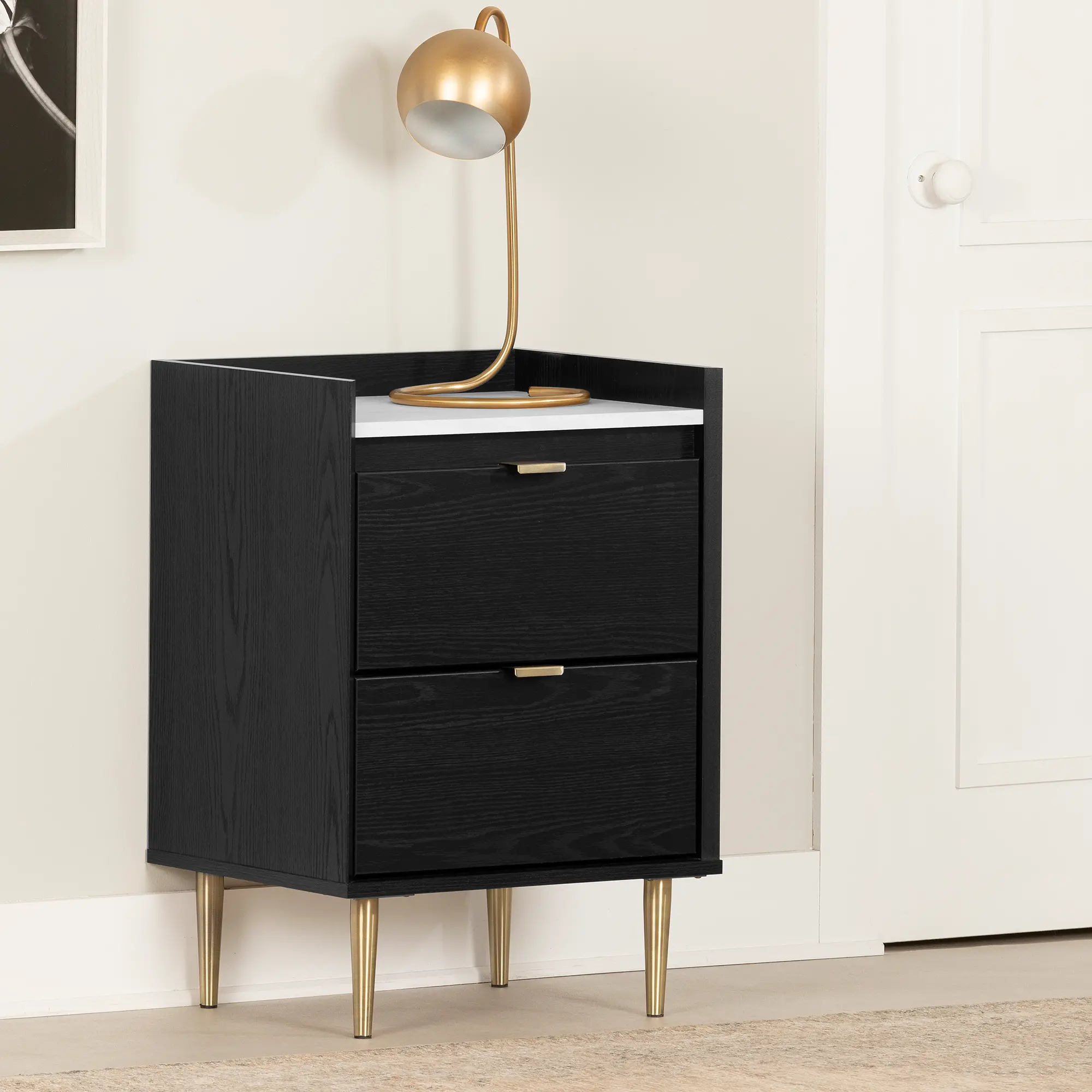 13536 Hype Black and Faux Carrara Marble 2-Drawer Nightstand - South Shore-2