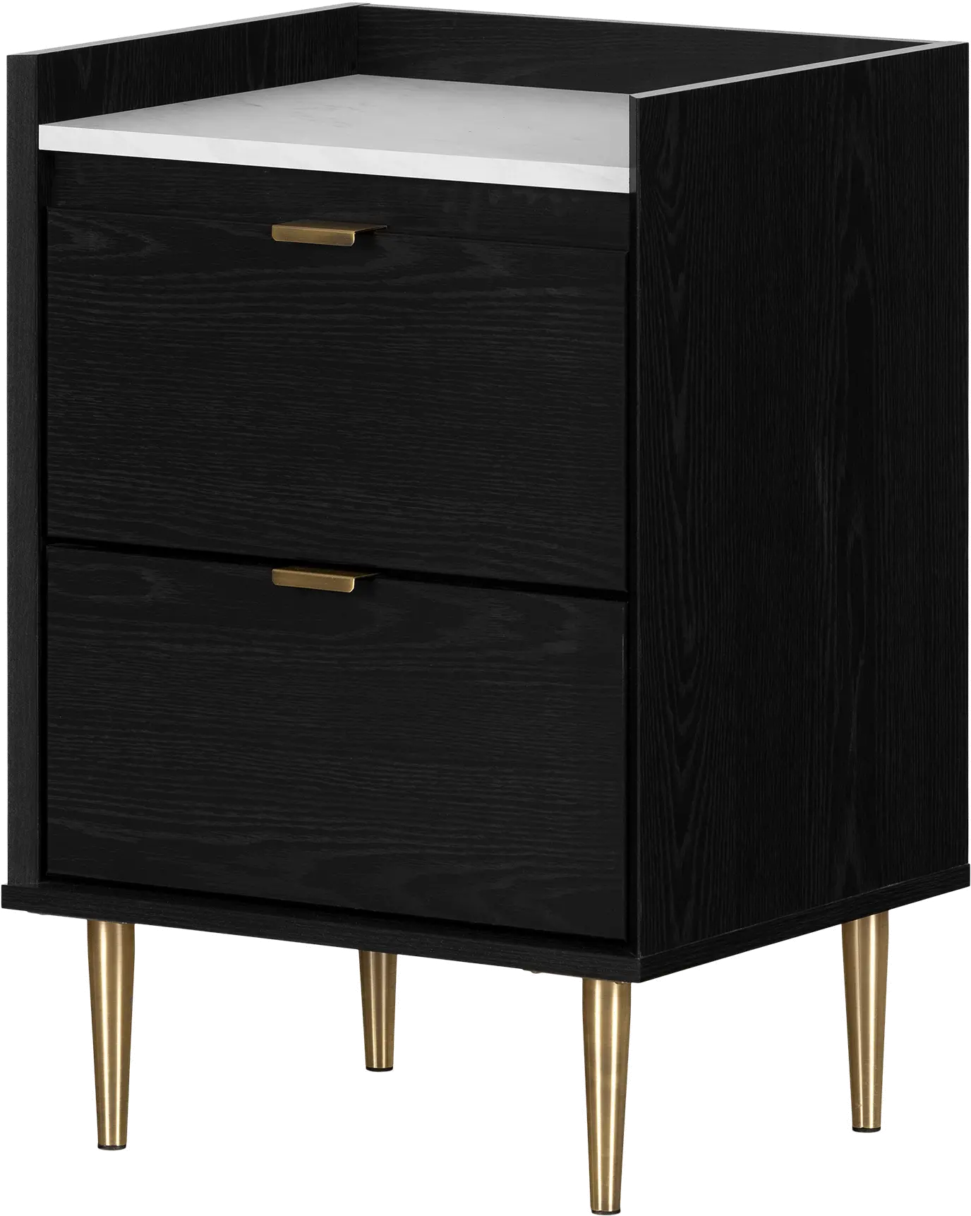 13536 Hype Black and Faux Carrara Marble 2-Drawer Nightstand - South Shore-1