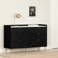 13537 Hype Black and Carrara Marble 6-Drawer Double Dresser - South Shore