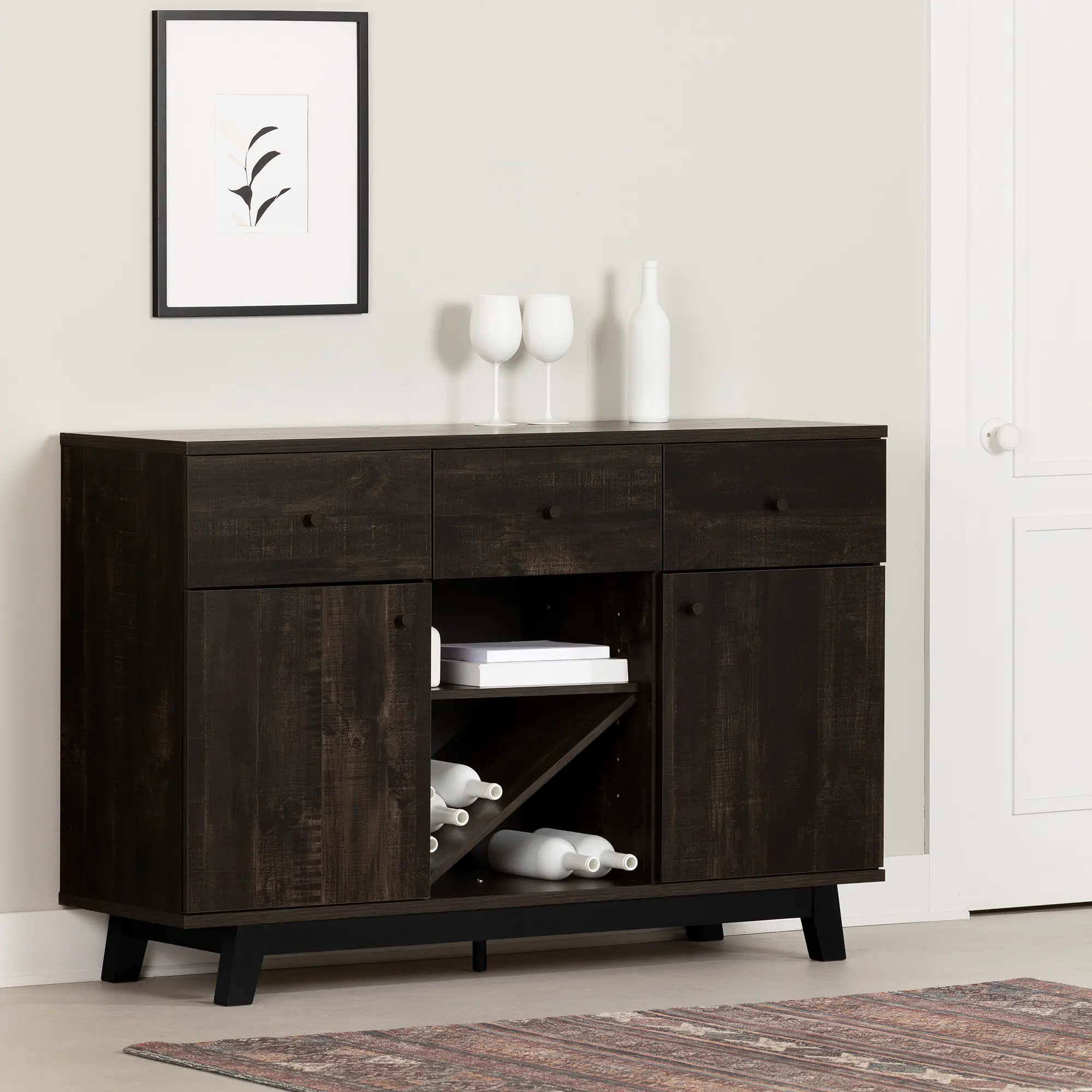 14129 Bellami Black Buffet with Wine Storage - South Shore-2