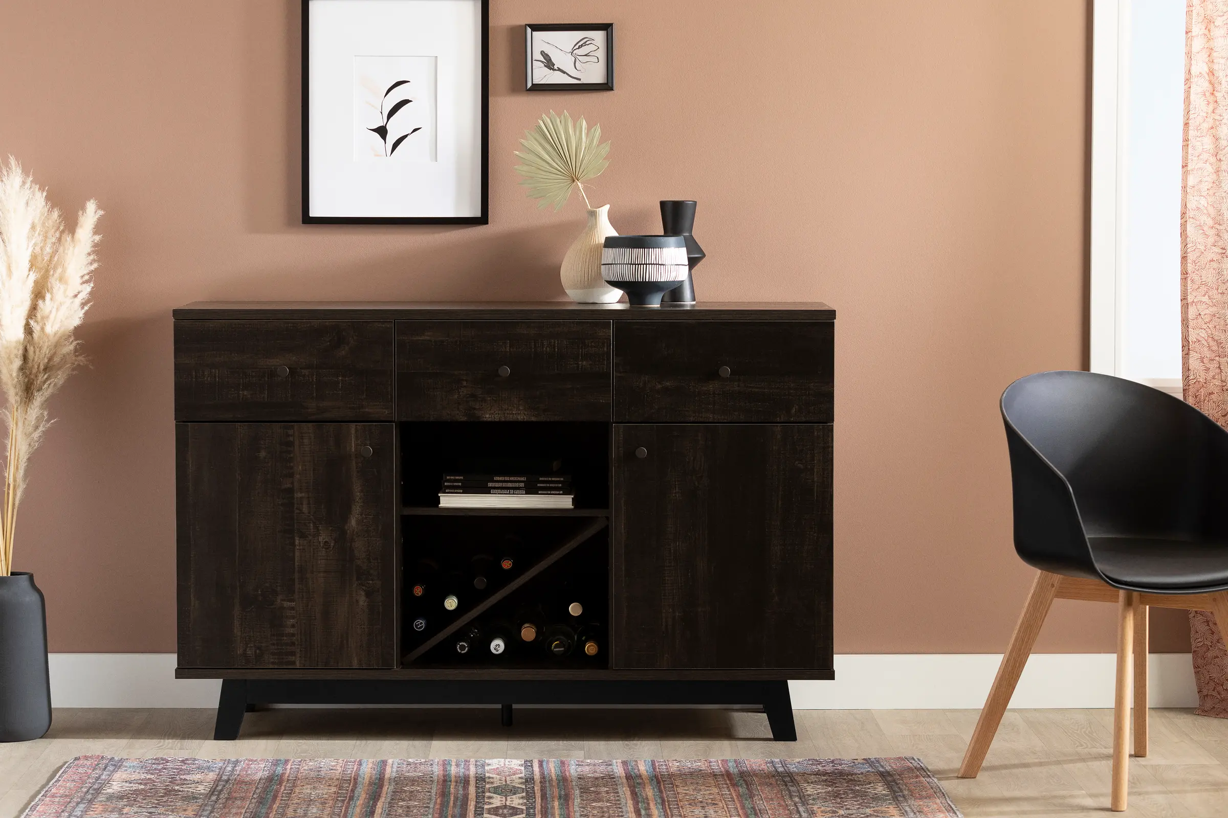 14129 Bellami Black Buffet with Wine Storage - South Shore-3