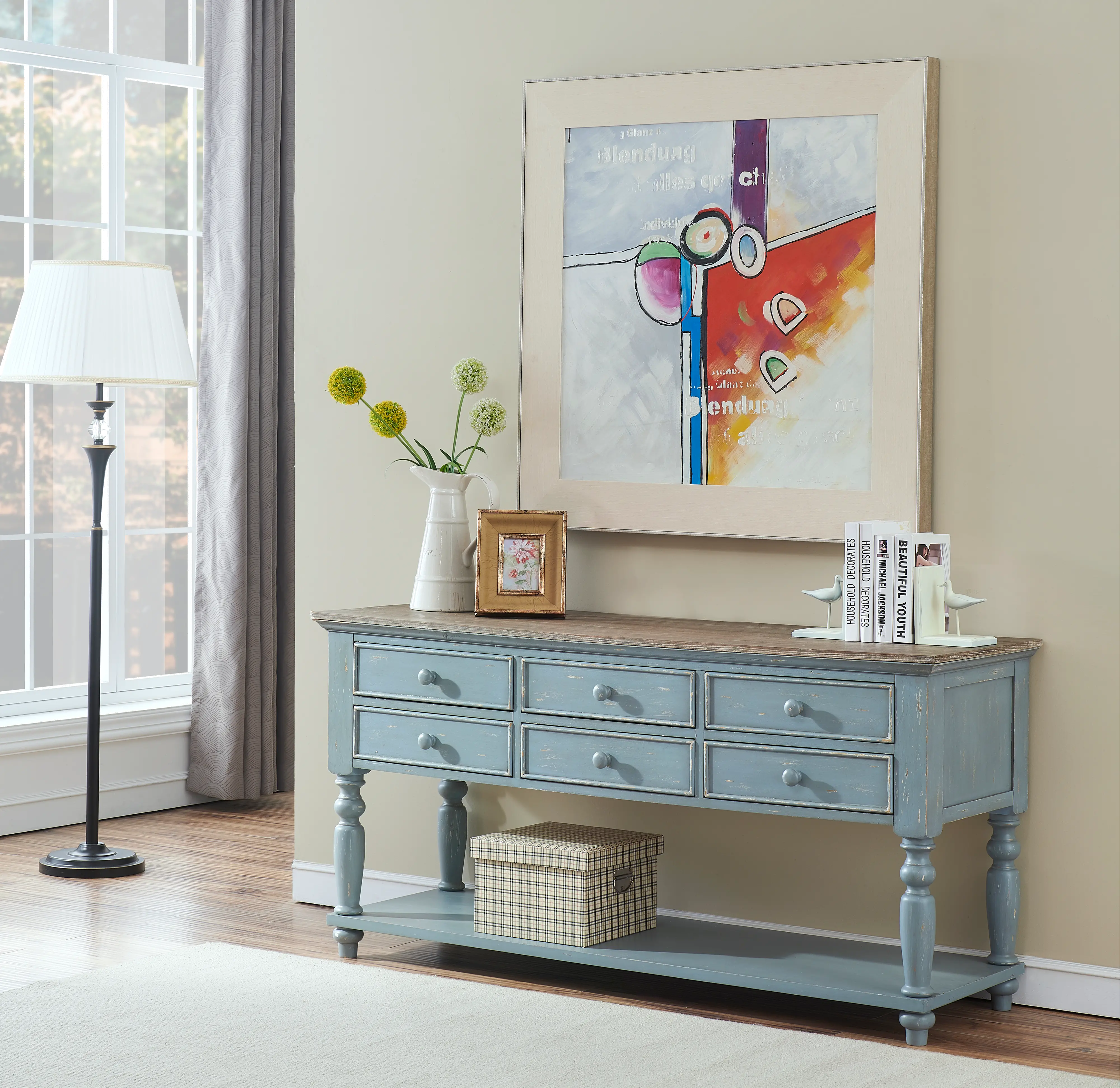 40301 Bar Harbor Blue Six Drawer Console Table-2