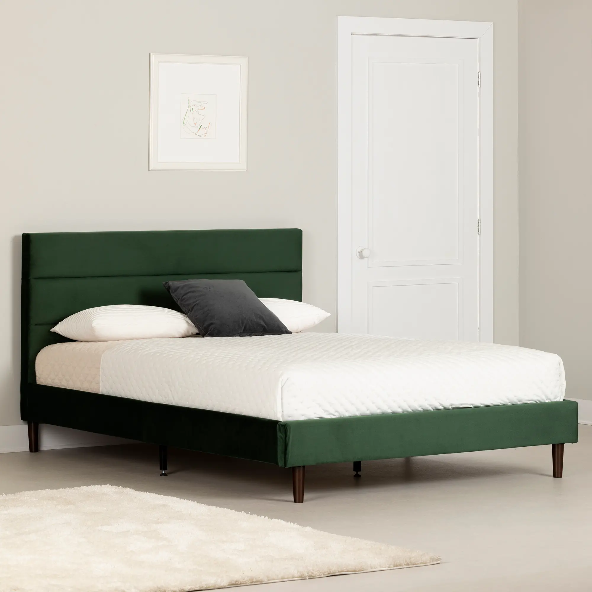 14055 Maliza Dark Green Queen Tufted Upholstered Platform Bed - South Shore-3