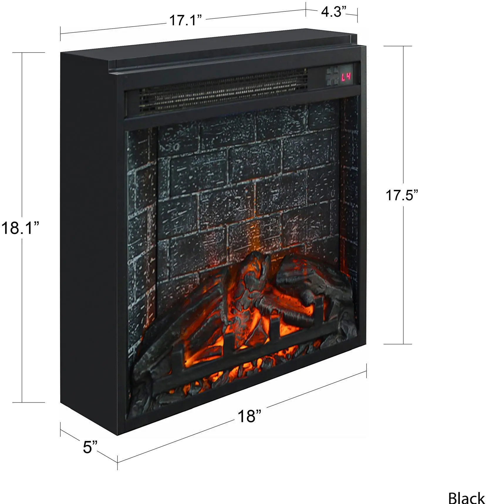 Altra Flame Black 18 inch Electric Glass Front Fireplace Insert with Remote-1