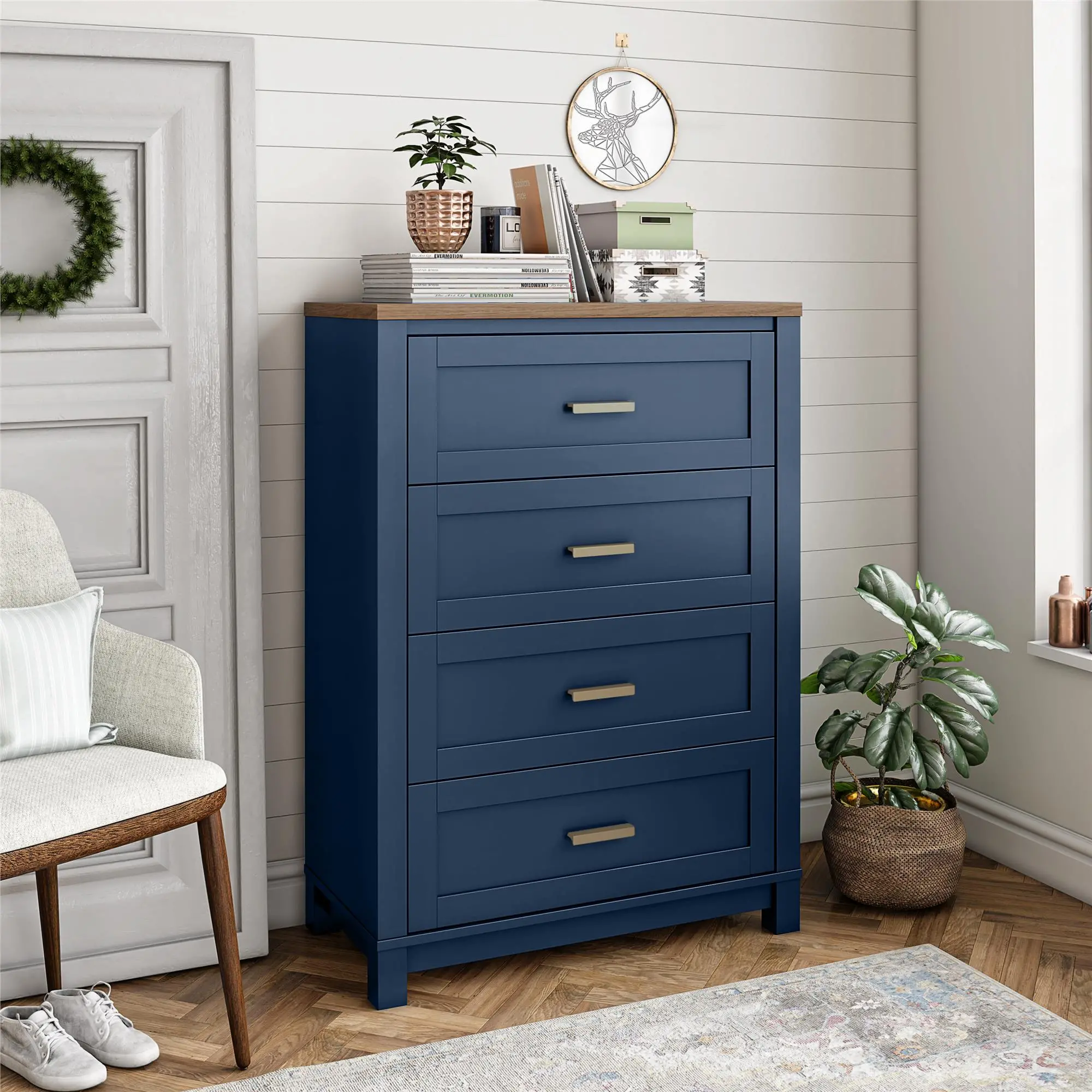 Armada Navy 4 Drawer Dresser with Walnut top-3