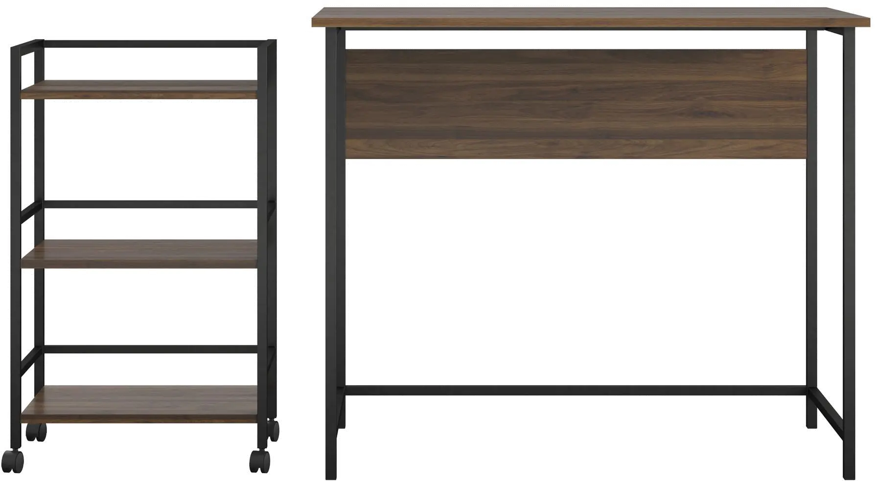 Baylor Walnut and Black Desk with Rolling Cart-1