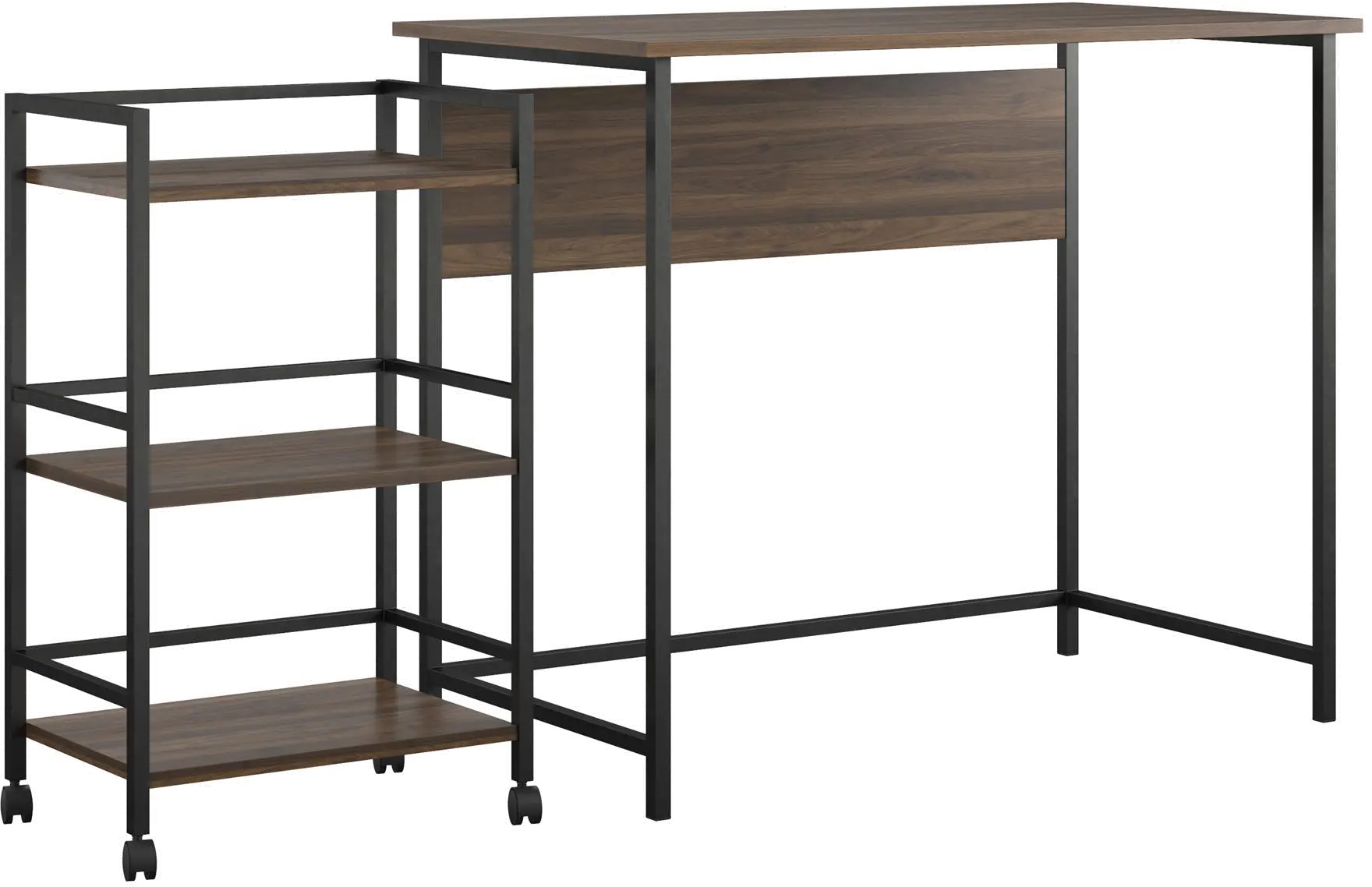 Baylor Walnut and Black Desk with Rolling Cart-3