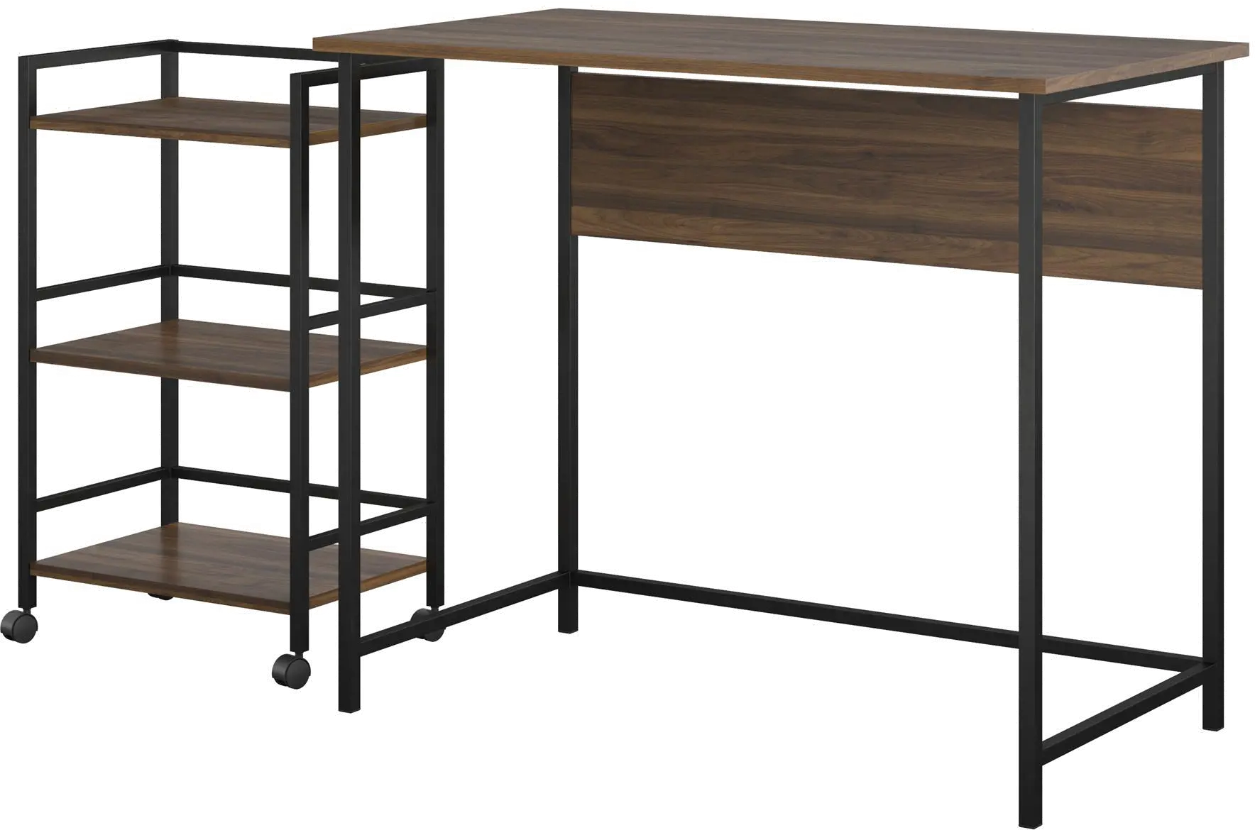 Baylor Walnut and Black Desk with Rolling Cart-4