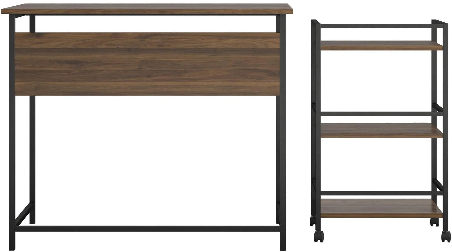 Baylor Walnut and Black Desk with Rolling Cart-5